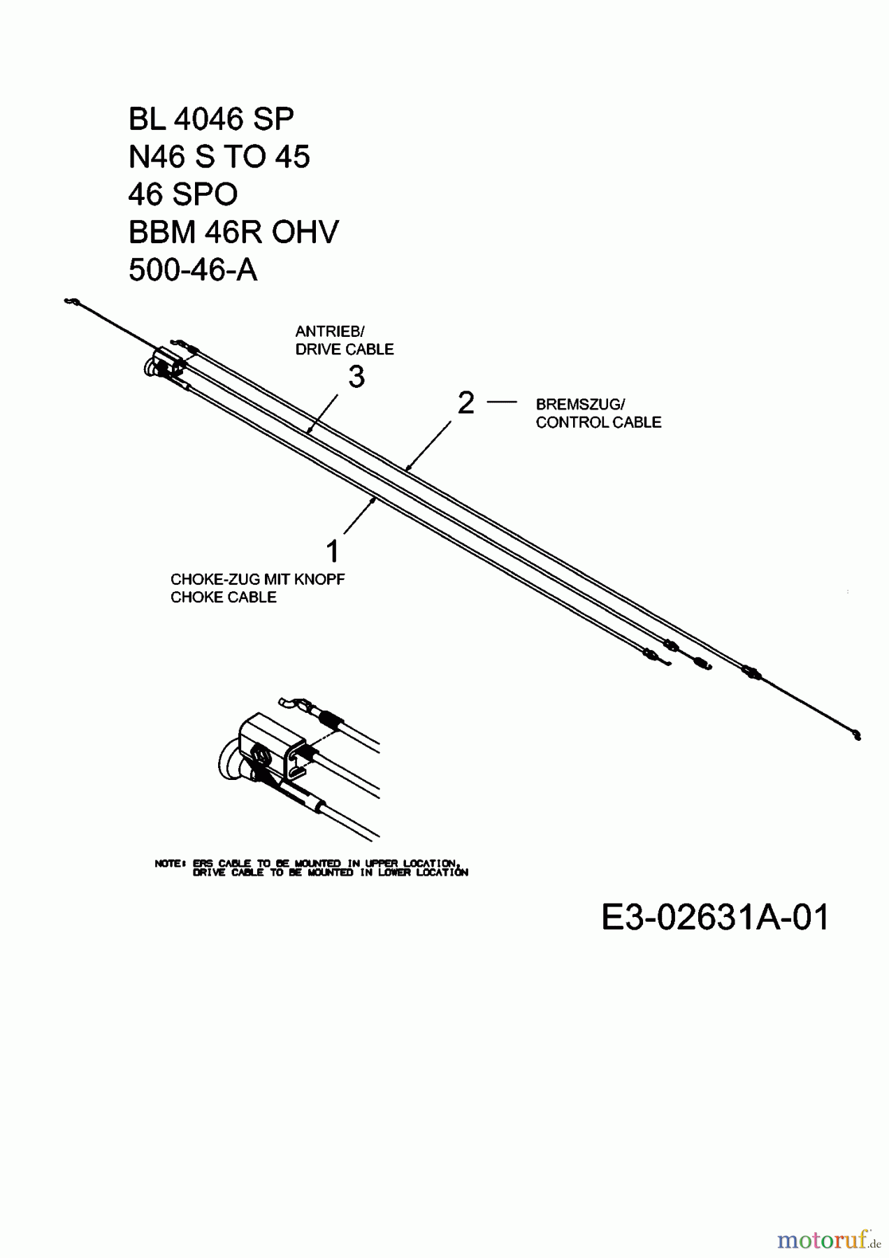  MTD ältere Modelle Motormäher mit Antrieb 46 SPO 12B-J2MD600  (2006) Bowdenzüge