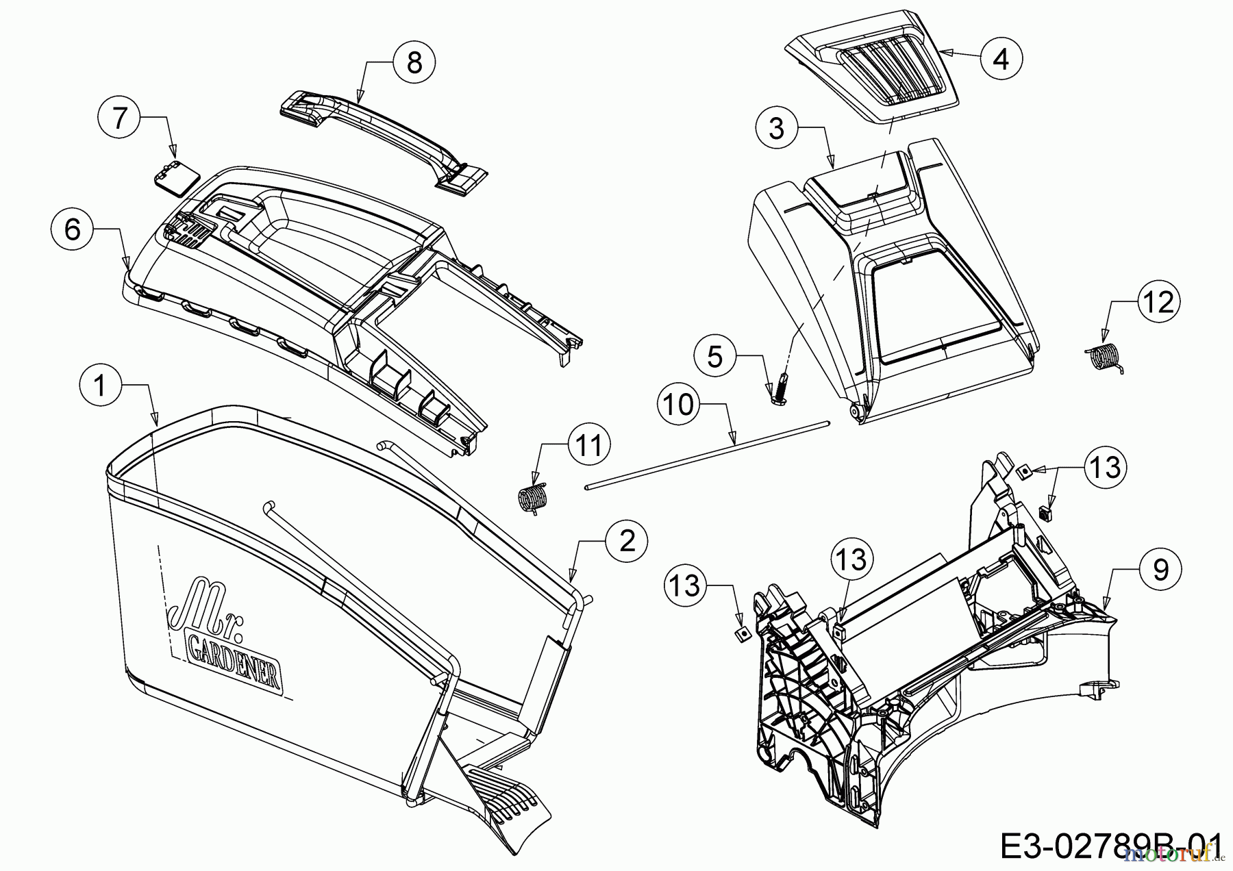  Mr.Gardener Motormäher mit Antrieb HW 53 BAV-IS 12AGPN7E629  (2018) Grasfangsack, Heckklappe, Leitstück hinten