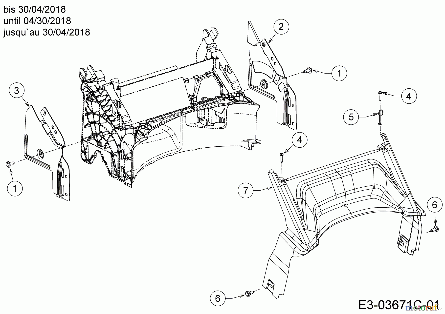  Wolf-Garten Motormäher A 4600 11A-TOSC650  (2018) Abdeckung hinten, Holmbraketten bis 30/04/2018