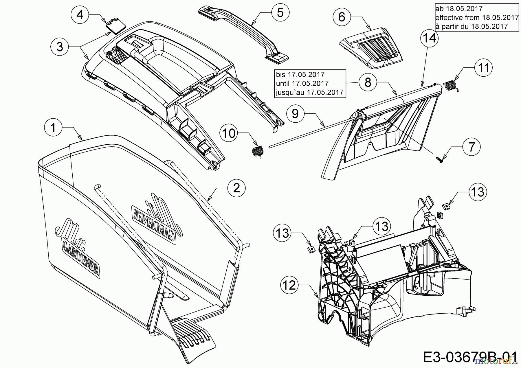  Mr.Gardener Motormäher mit Antrieb HW 46 BA-ES 12BETNS7629  (2017) Grasfangsack, Heckklappe, Leitstück hinten