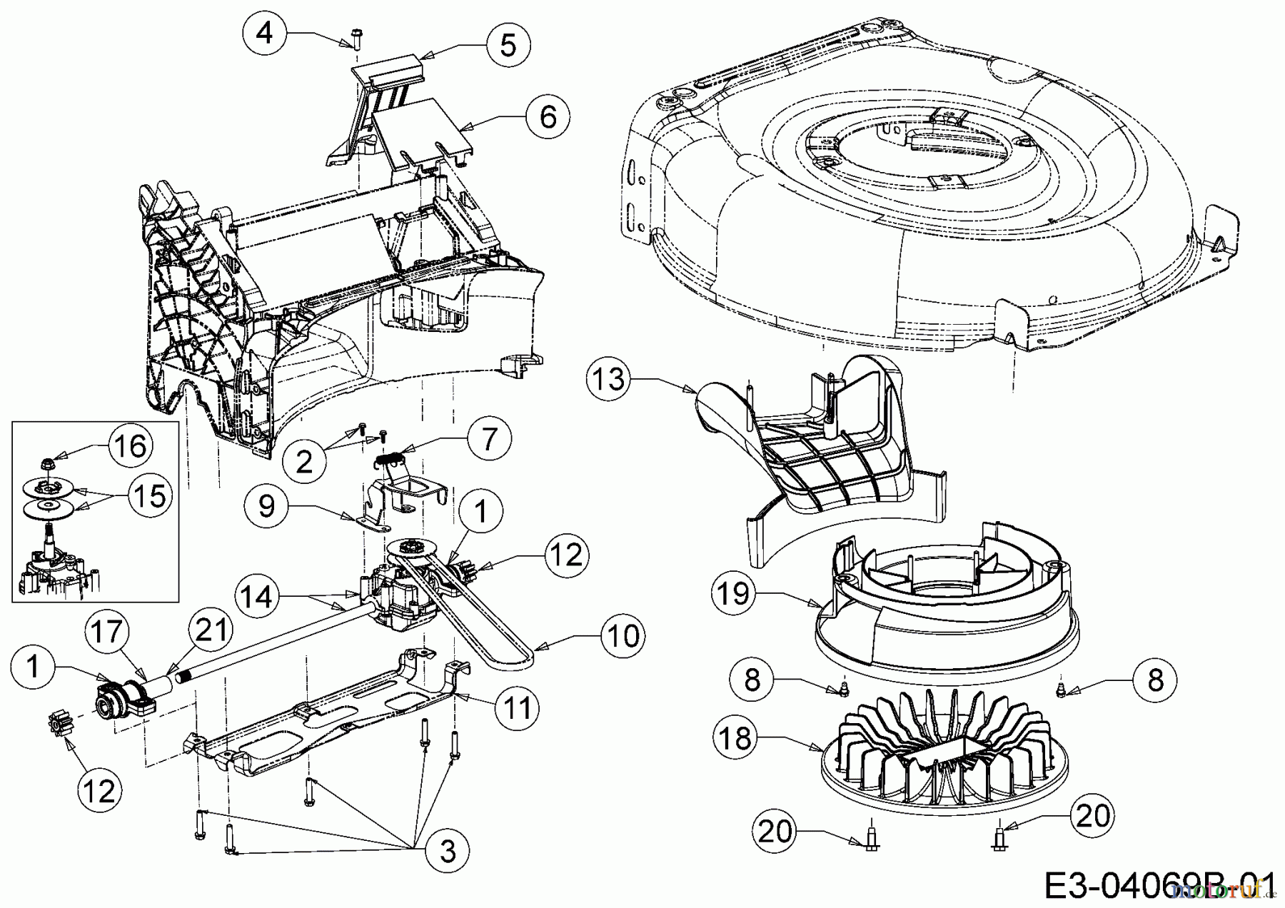  Wolf-Garten Motormäher mit Antrieb WA 53 AHWIS 12A-PV6J650  (2016) Getriebe, Keilriemen, Lüfterrad