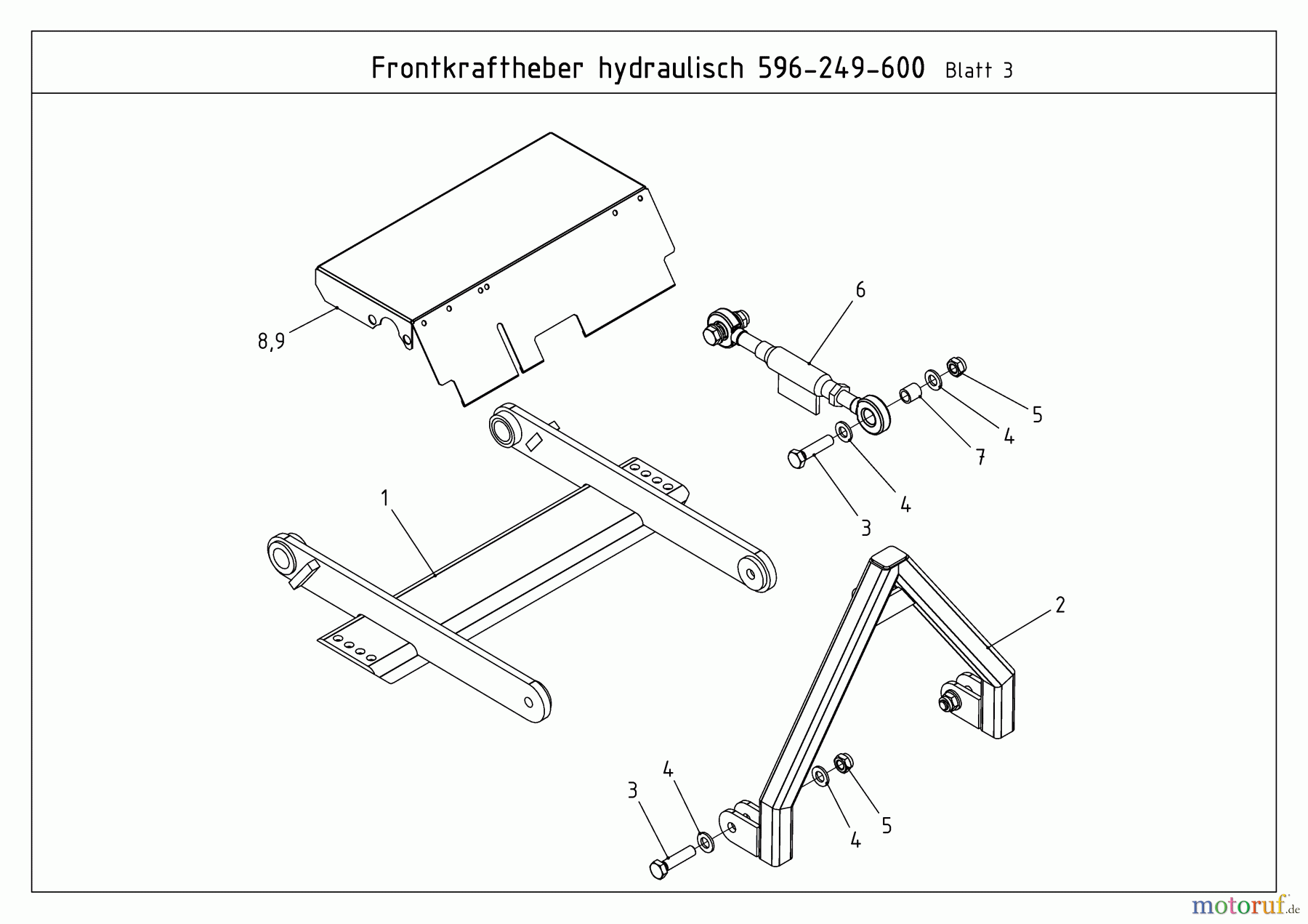  MTD Zubehör Zubehör Kompakttraktoren Frontkuppeldreieck für CC 2000/3000 RD Serie, hydraulisch (nicht CC 2250 RD) 596-249-600  (2010) Frontkraftheber hydraulisch