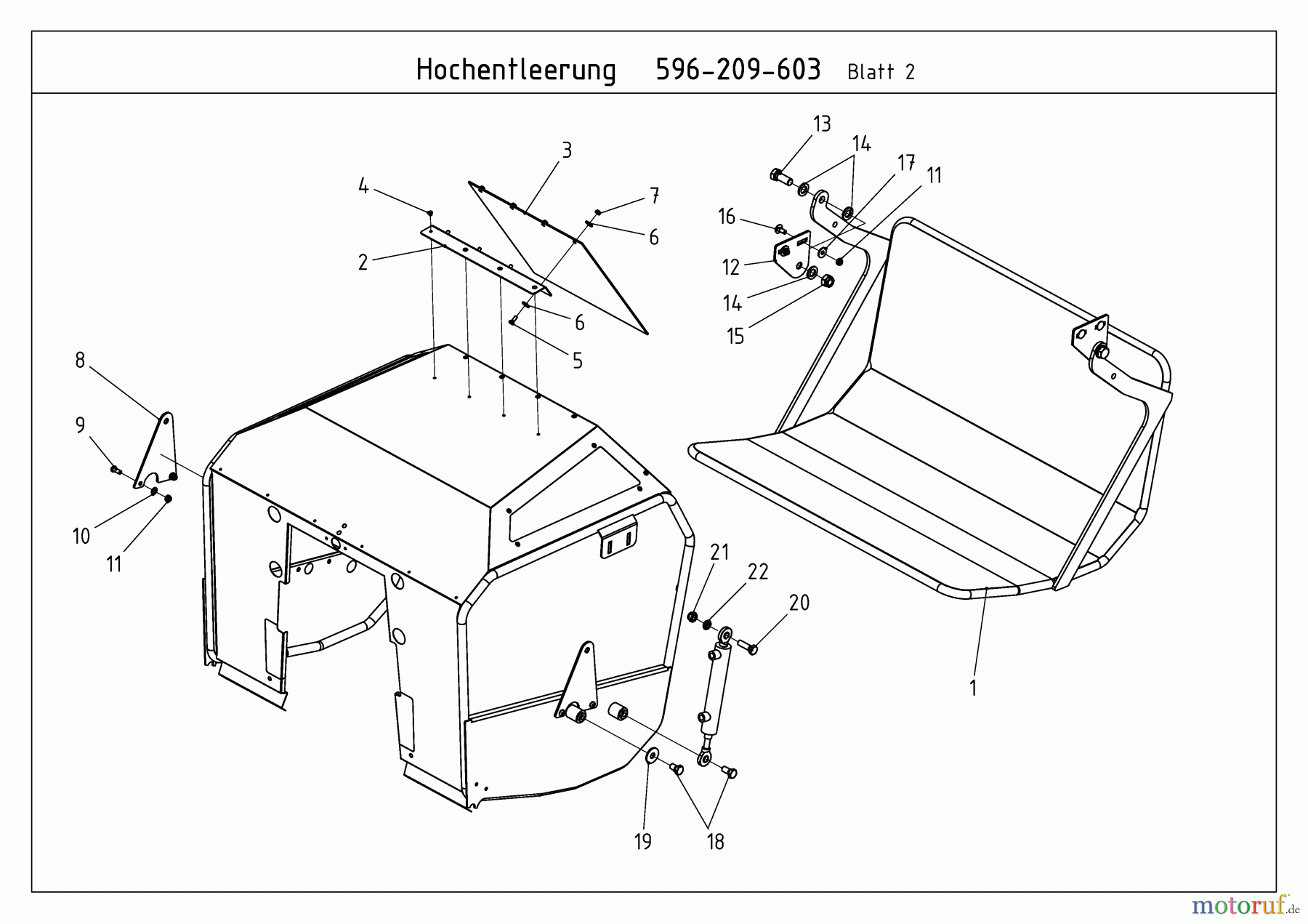  MTD Zubehör Zubehör Kompakttraktoren Grasfangvorrichtung inkl. Entleerung für CC 2000/3000 RD Serie, 400 l Box mit Hochentleerung (nicht CC 2250 RD) 596-209-603  (2009) Klappe