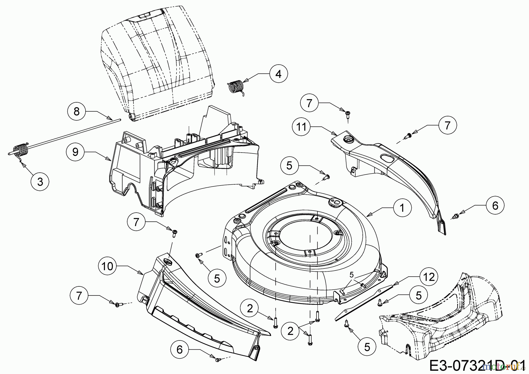  Cub Cadet Motormäher mit Antrieb CC 46 SPB V IS 12BGK17E603  (2017) Leitstück hinten, Mähwerksgehäuse, Stange für Heckklappe, Seitenverkleidungen