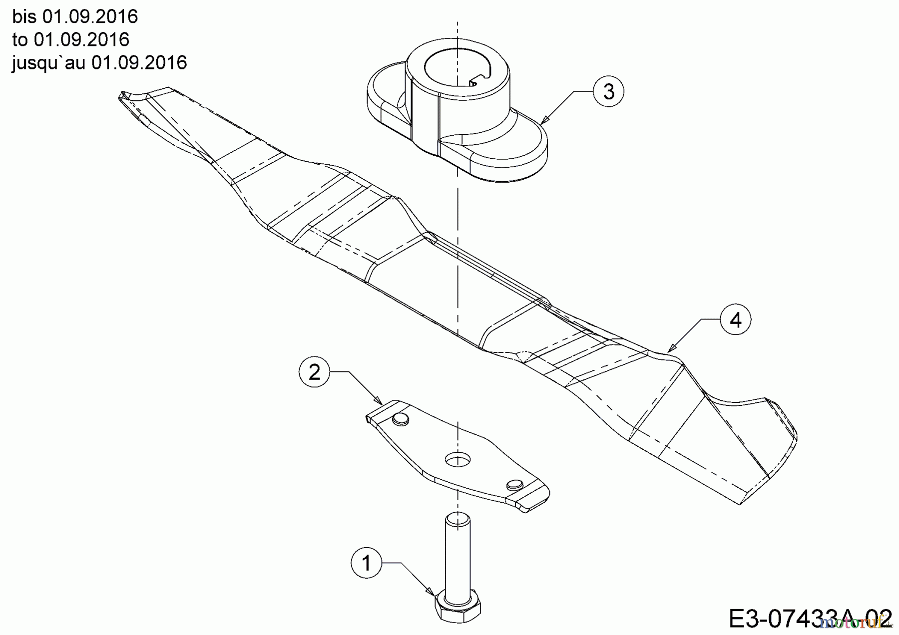  MTD Motormäher 46 B 11A-J15B600  (2016) Messer, Messeraufnahme bis 01.09.2016