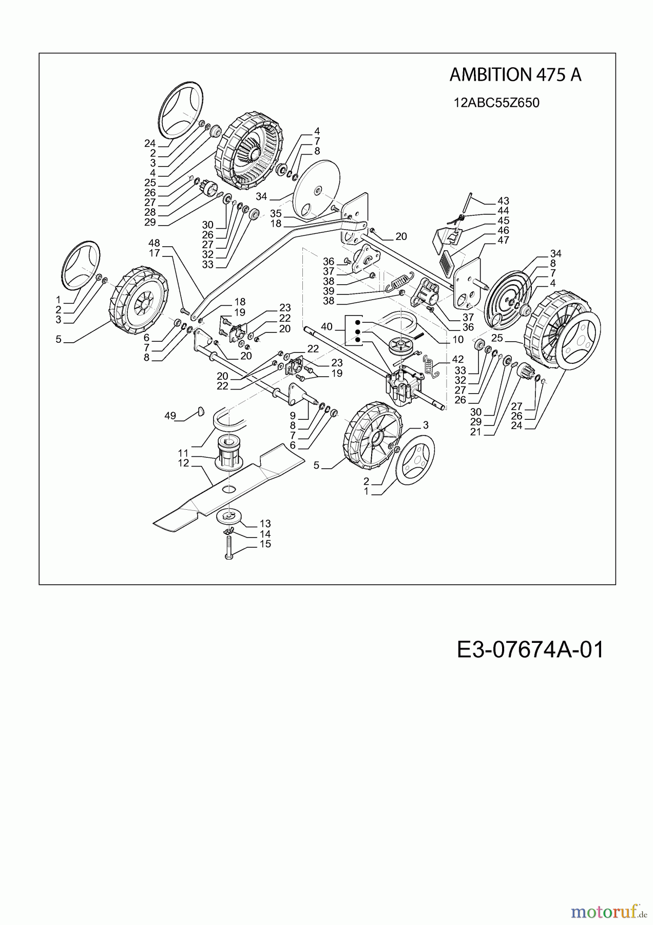  Wolf-Garten Motormäher mit Antrieb Ambition 475 A 12ABC55Z650  (2014) Messer, Räder, Schnitthöhenverstellung, Getriebe