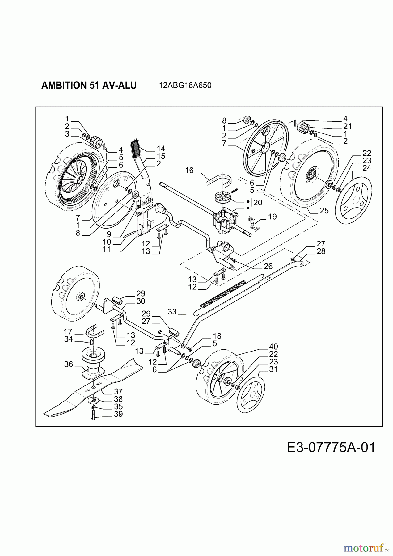  Wolf-Garten Motormäher mit Antrieb Ambition 51 AV-ALU 12ABG18A650  (2012) Messer, Räder, Schnitthöhenverstellung, Getriebe