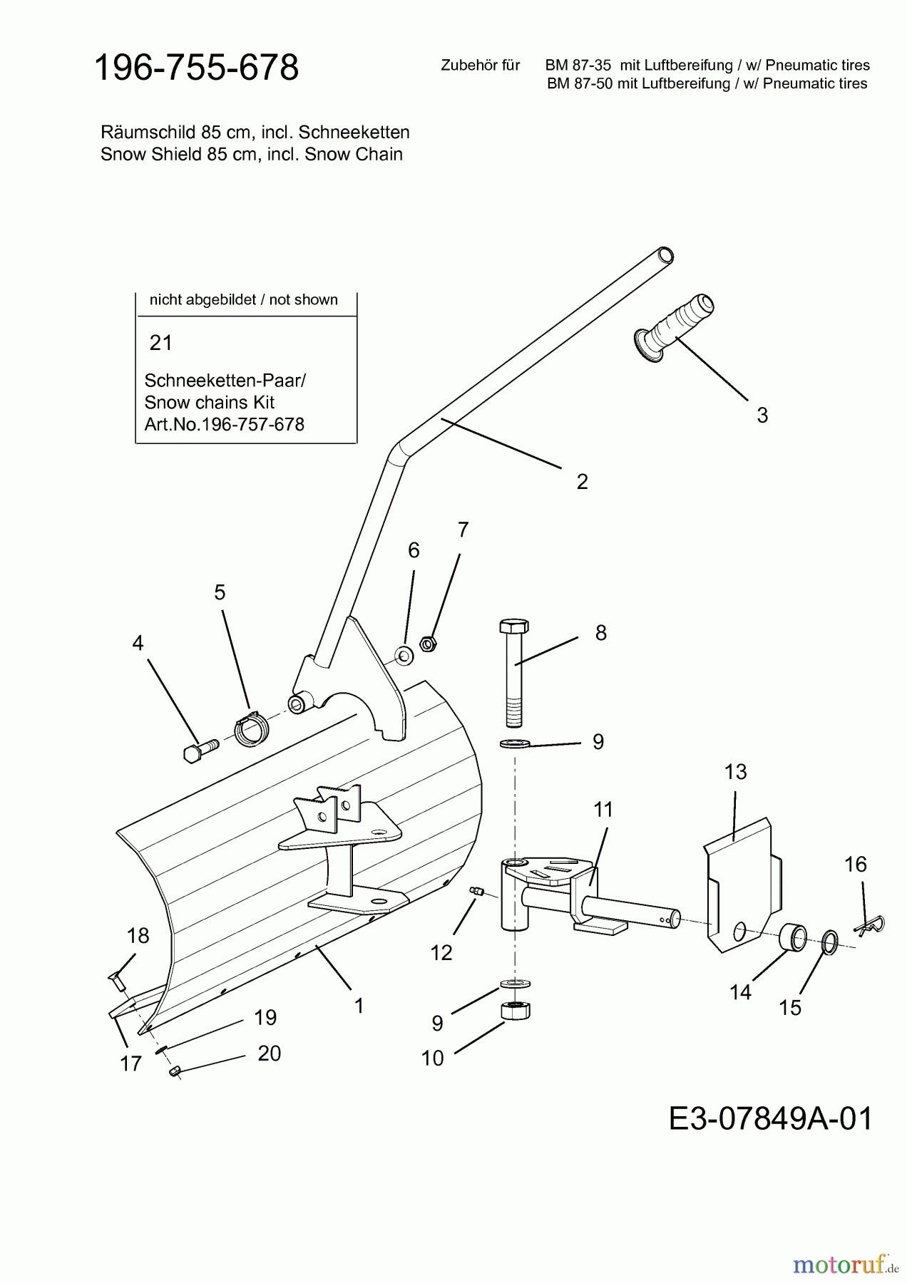  MTD Zubehör Zubehör Balkenmäher Räumschild für BM 87-35 196-755-678  (2011) Schneeräumschild