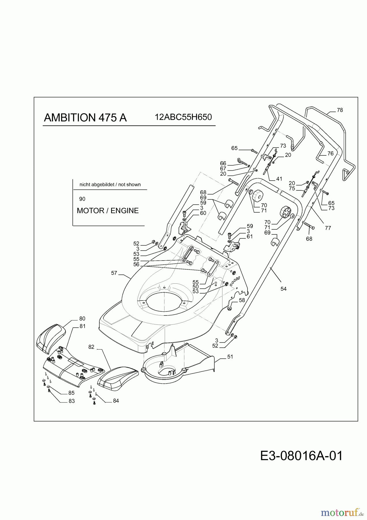  Wolf-Garten Motormäher mit Antrieb Ambition 475 A 12ABC55H650  (2013) Gehäuse, Holm, Schalthebel