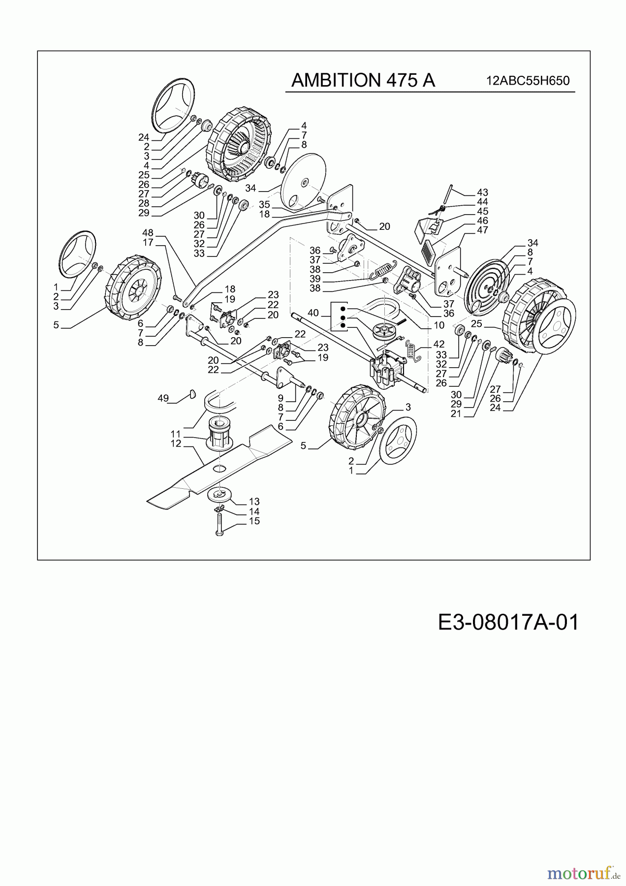  Wolf-Garten Motormäher mit Antrieb Ambition 475 A 12ABC55H650  (2013) Messer, Räder, Schnitthöhenverstellung, Getriebe