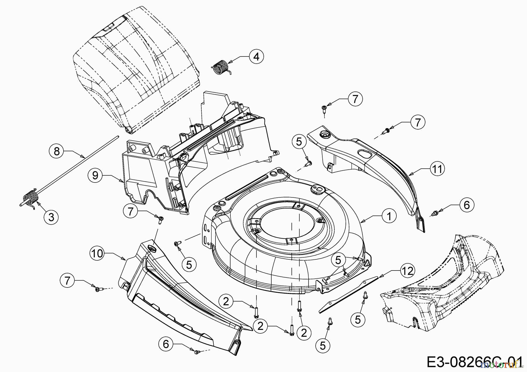  Massey Ferguson Motormäher mit Antrieb MF 46 SPBV 12BVK15E695  (2017) Leitstück hinten, Mähwerksgehäuse, Stange Heckklappe, Verkleidungen