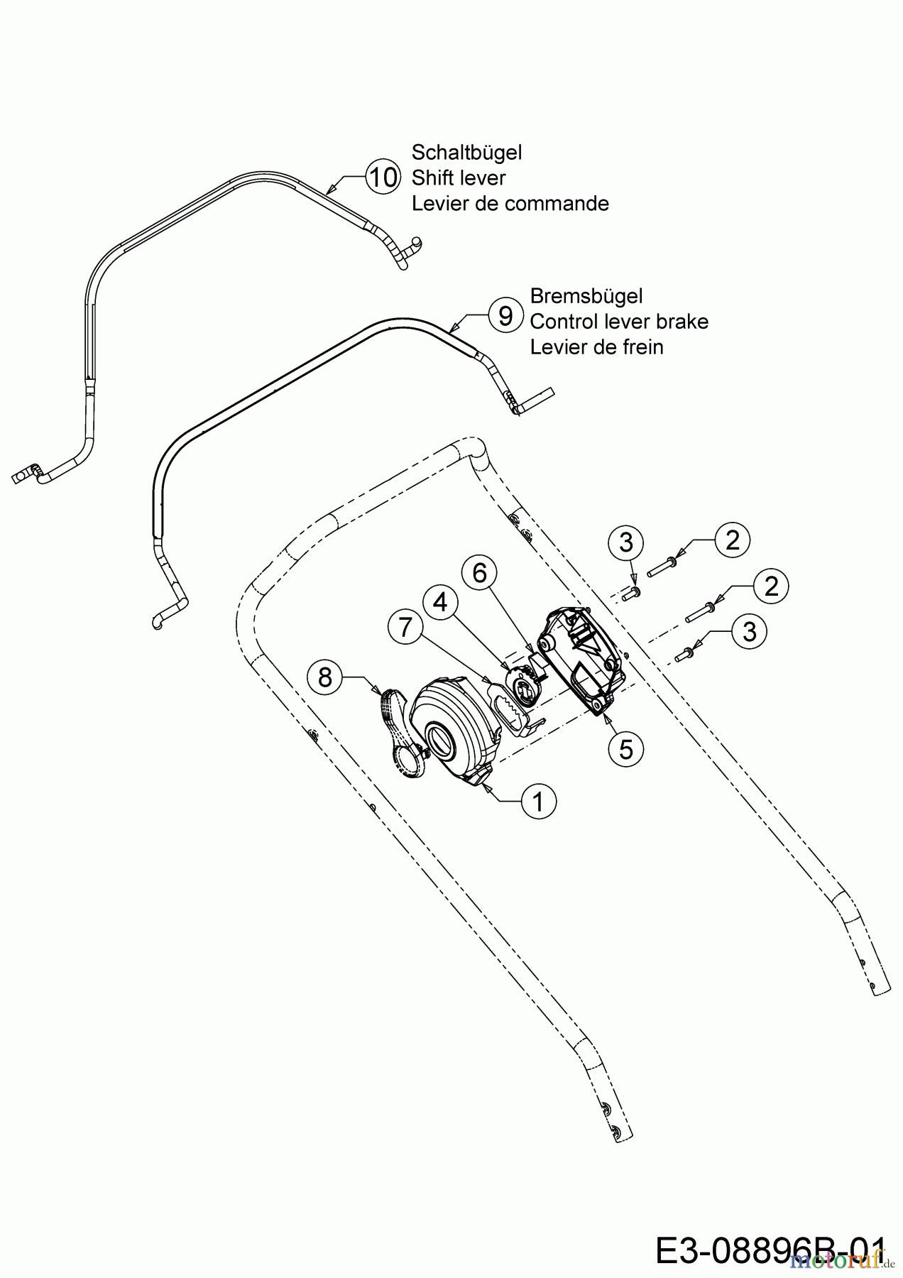  Mr.Gardener Motormäher mit Antrieb HW 53 BAV-IS 12AGPN7E629  (2017) Bremsbügel, Geschwindigkeitsregelung, Schaltbügel