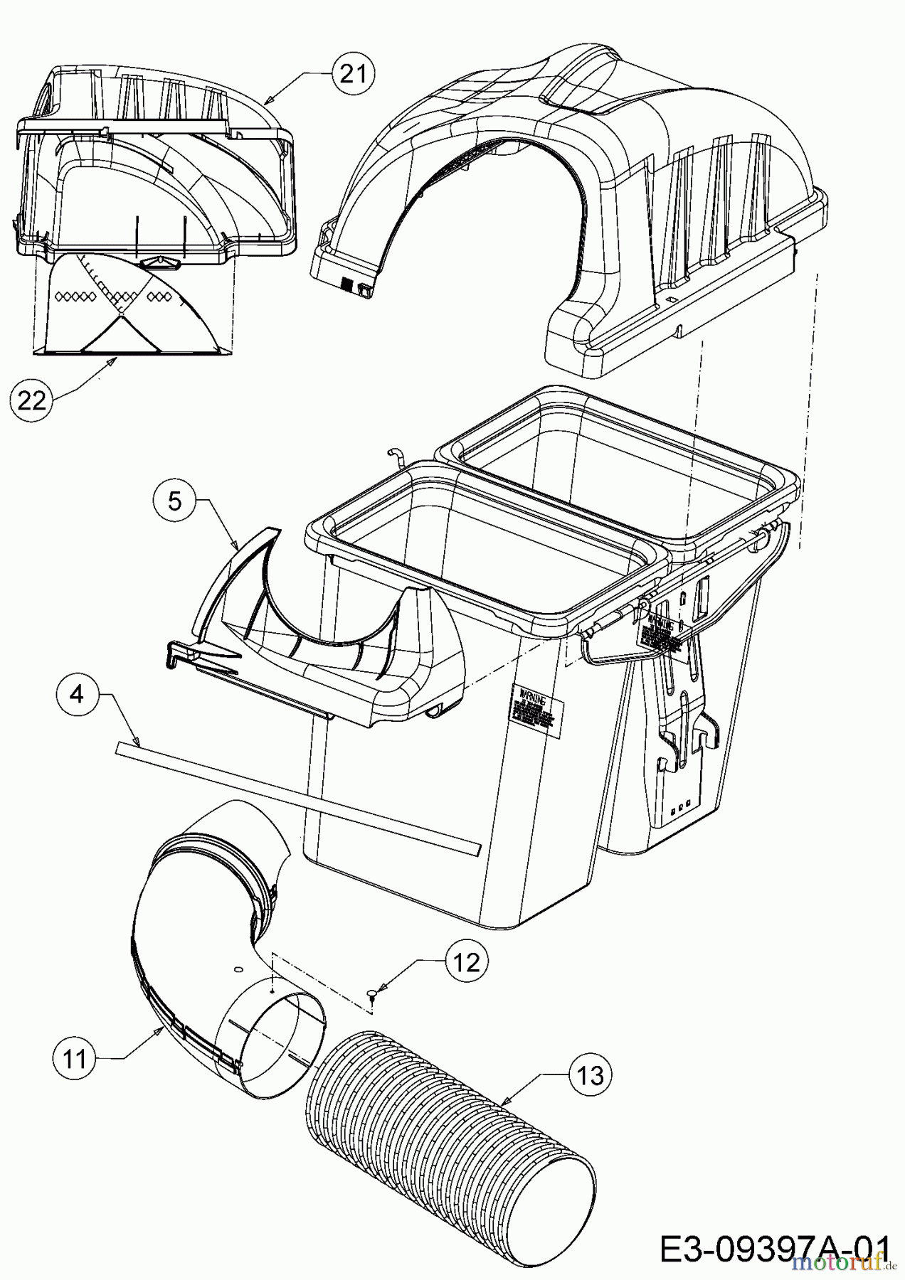  MTD Zubehör Zubehör Zero Turn Grasfangvorrichtung für RZT 42 19C70020OEM (2016) Grasfangsackdeckel, Obere Röhre, Schlauch