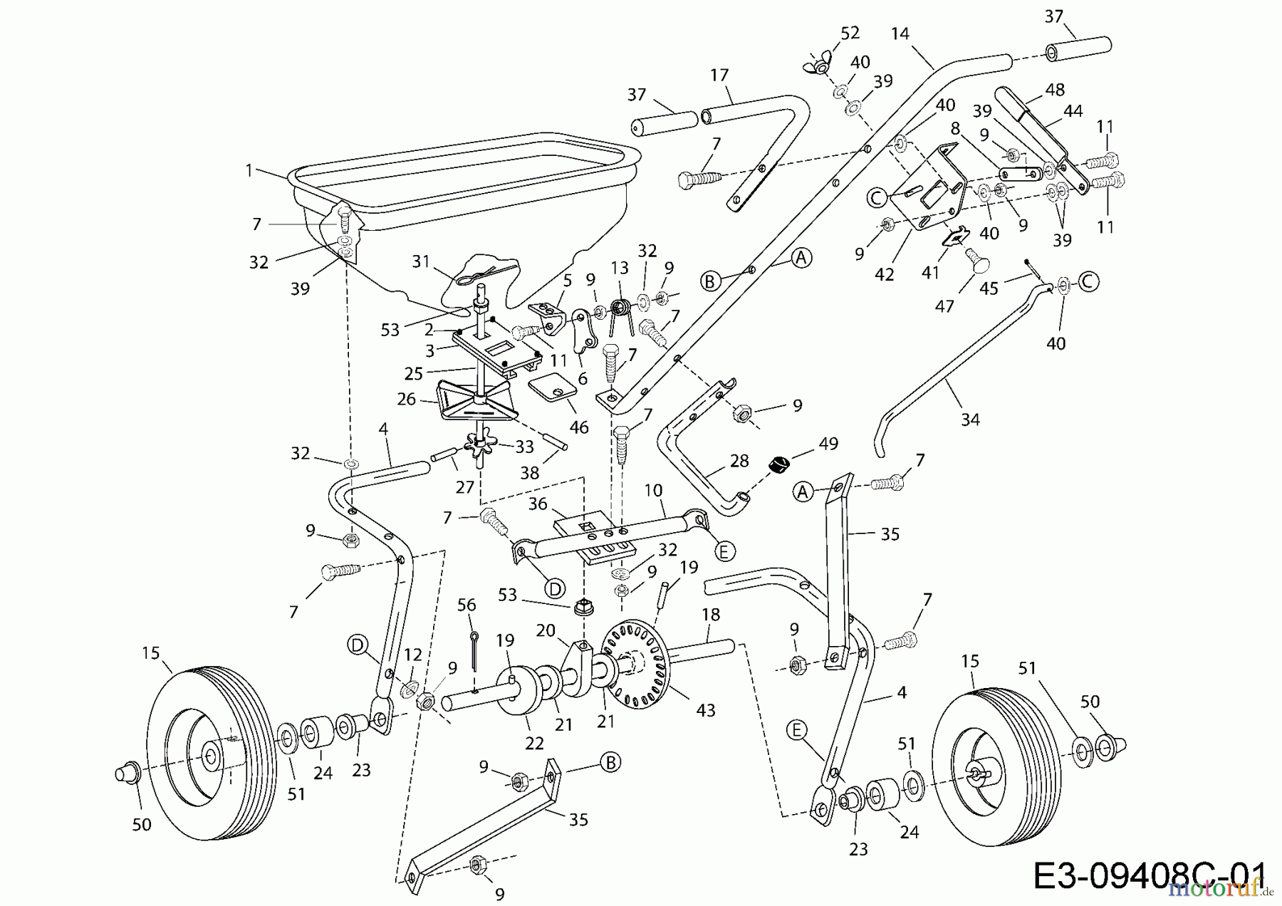  MTD Zubehör Zubehör handgeführte Geräte Streuer 45-02142  (190-524-000) 190-524-000  (2005) Grundgerät