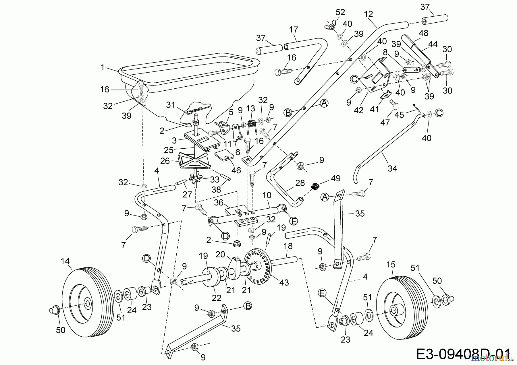  MTD Zubehör Zubehör handgeführte Geräte Streuer 45-02143  (190-524-000) 190-524-000  (2013) Grundgerät