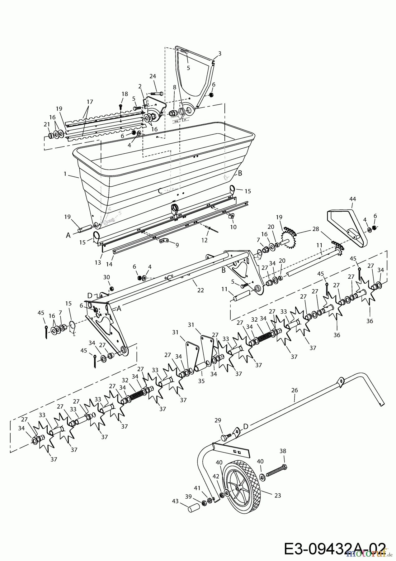  MTD Zubehör Zubehör Garten- und Rasentraktoren Rasenlüfter mit Streuer 45-03012  (196-064-000) 196-064-000  (2017) Grundgerät