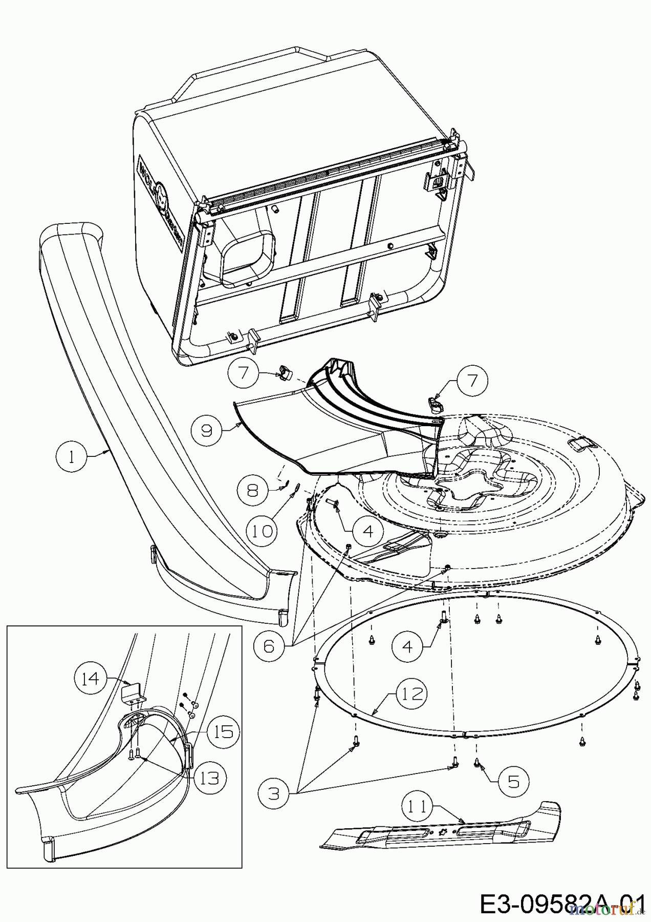  Wolf-Garten Rasentraktoren Scooter Hydro 13A221SD650  (2016) Auswurfschacht, Deflektor, Luftleitblech, Messer