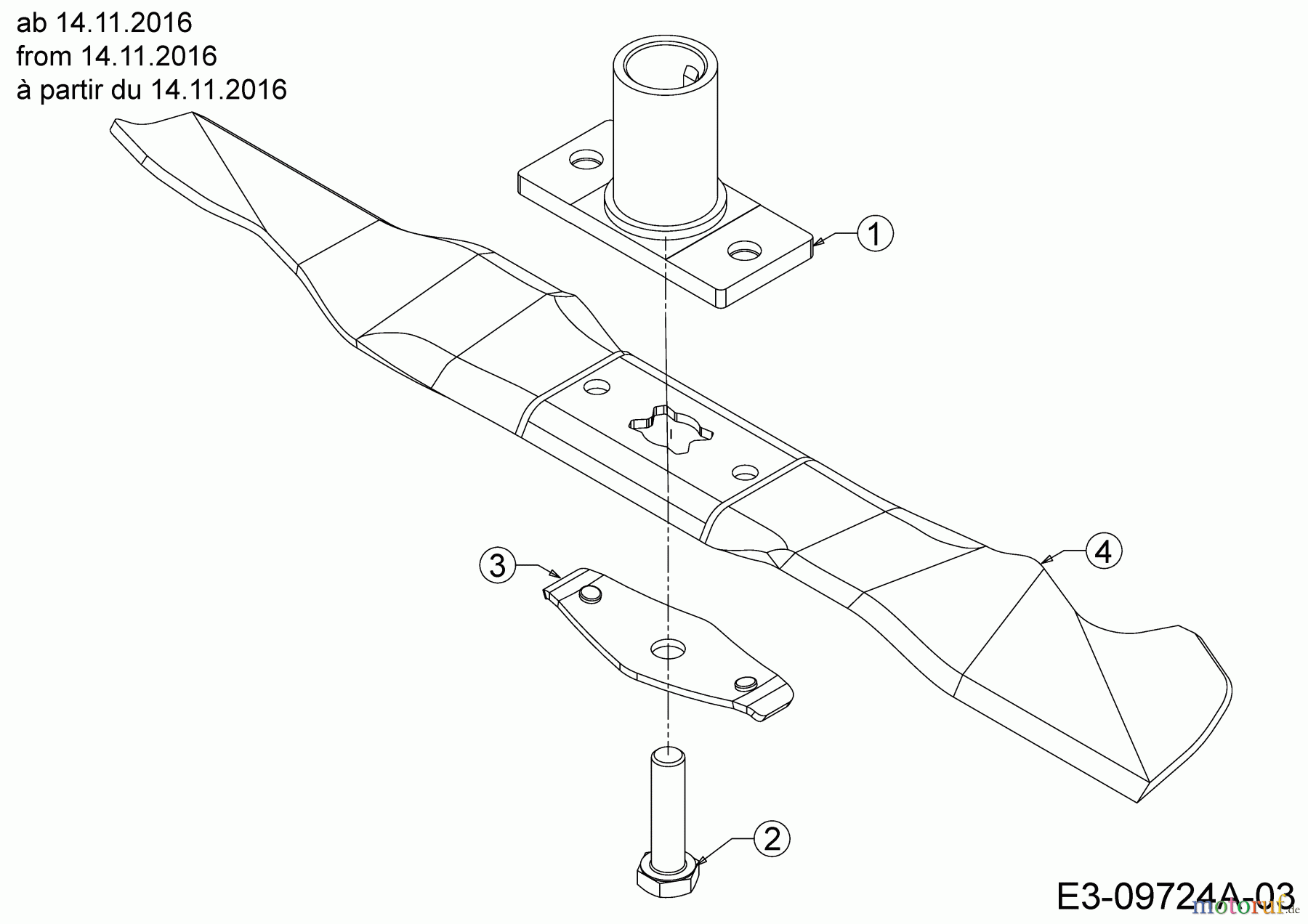  MTD Motormäher MTD 46 11A-J1SJ600  (2017) Messer, Messeraufnahme ab 14.11.2016