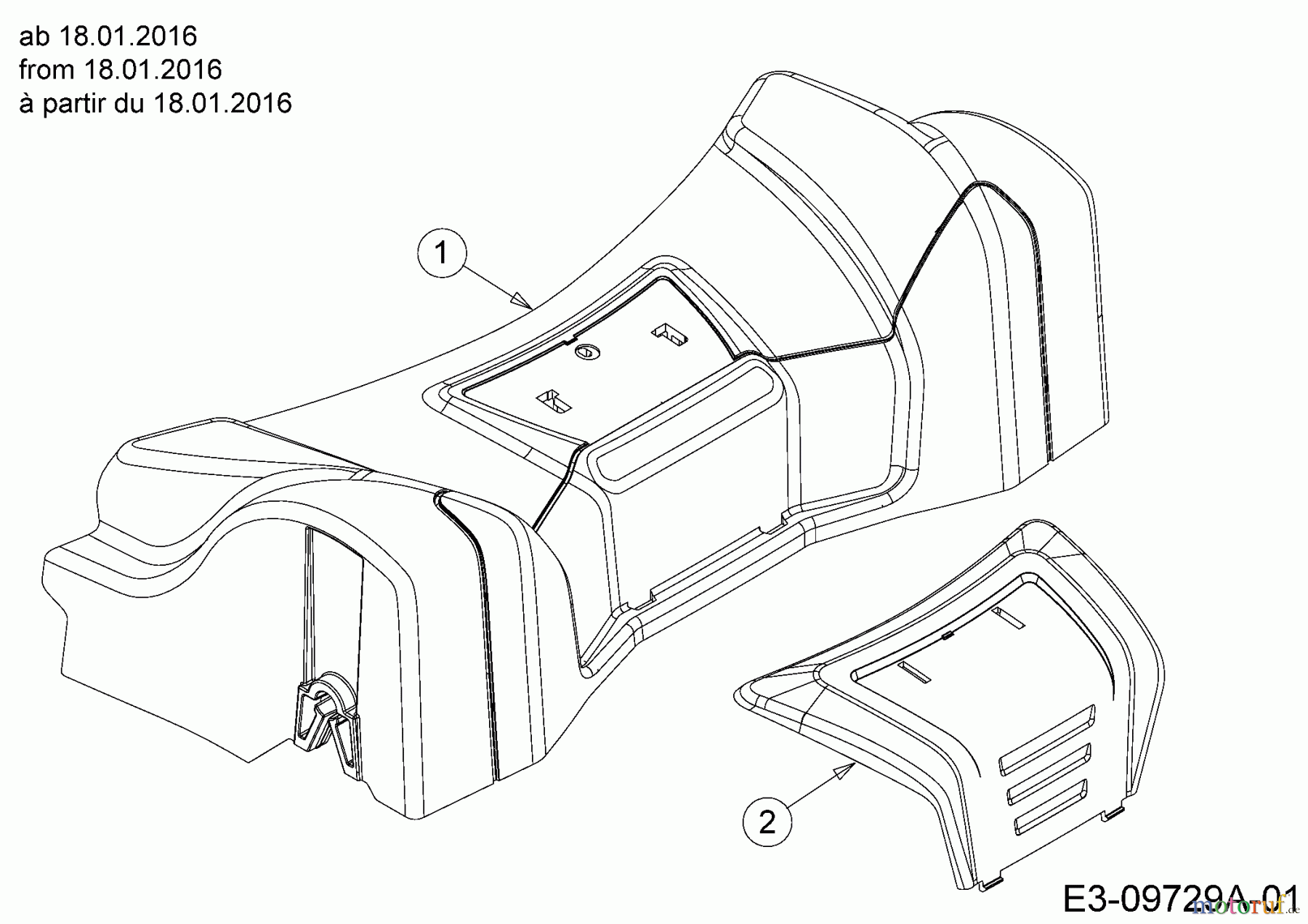  MTD Motormäher mit Antrieb 53 SPSBHW 12A-PF7B648  (2016) Abdeckung Vorderachse bis 17.01.2016