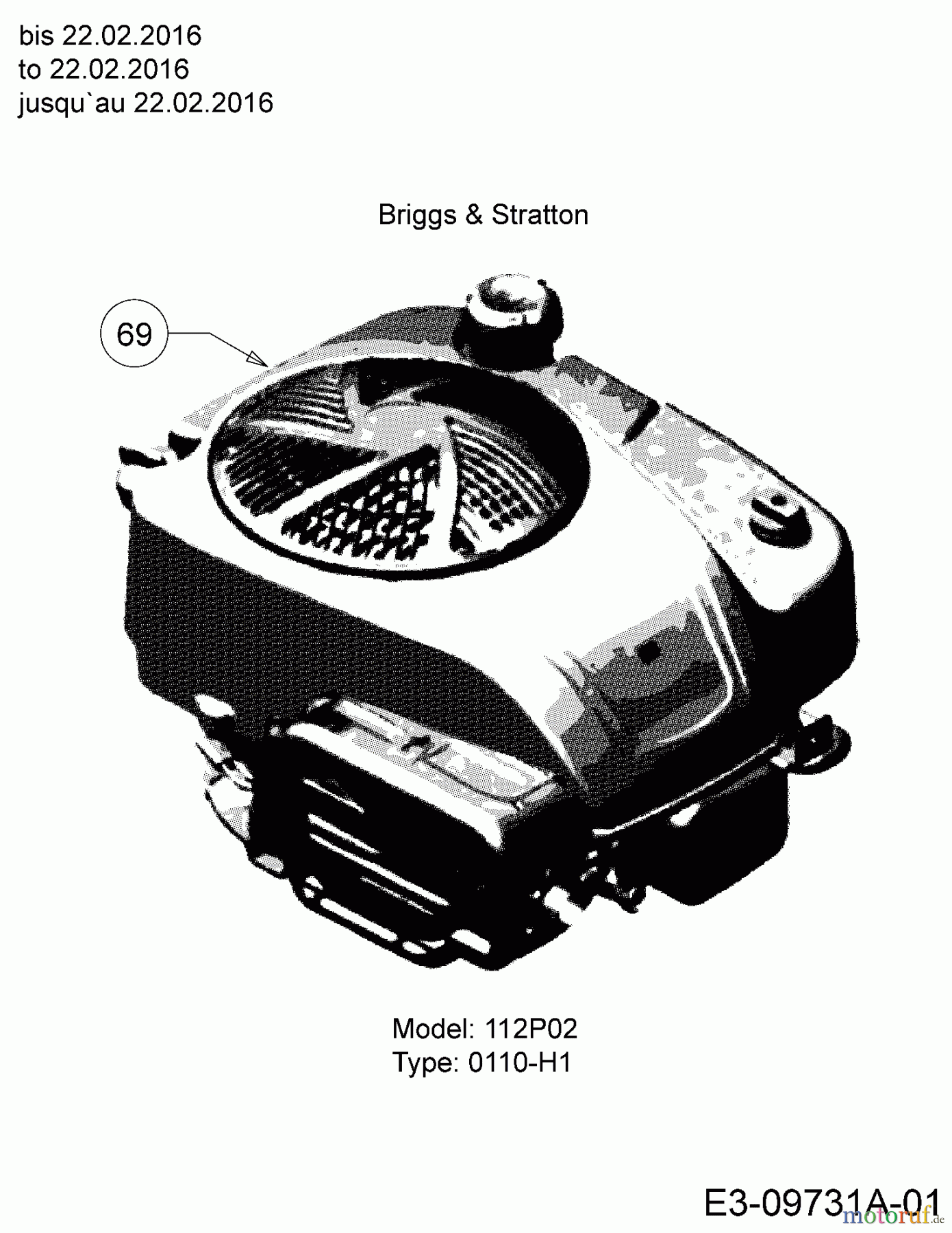 MTD Motormäher mit Antrieb 53 SPSBHW 12A-PD9J600  (2016) Motor Briggs & Stratton bis 22.02.2016