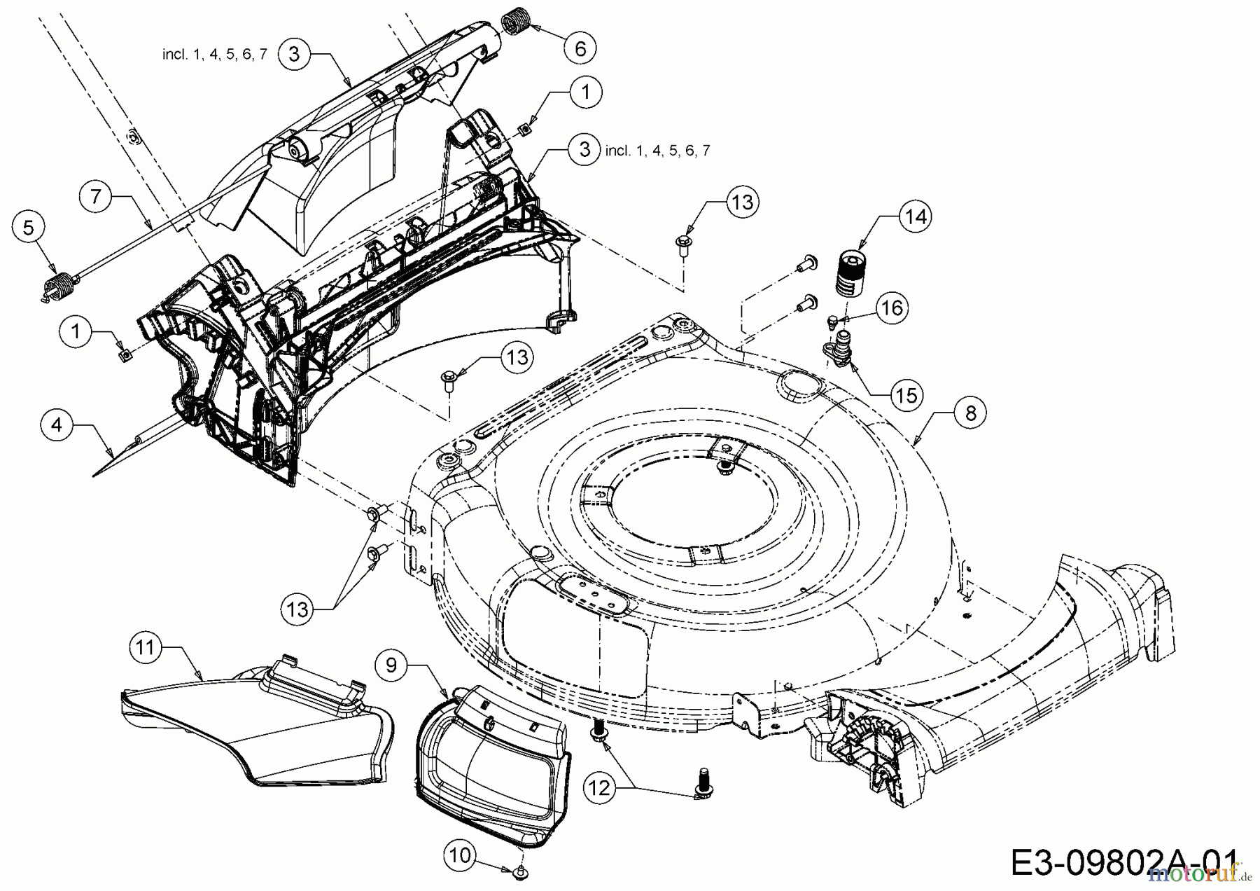  Troy-Bilt Motormäher mit Antrieb TB 240 12AVB2AQ311  (2016) Deflektor, Mähwerksgehäuse, Mulchklappe, Leitstück hinten, Waschdüse