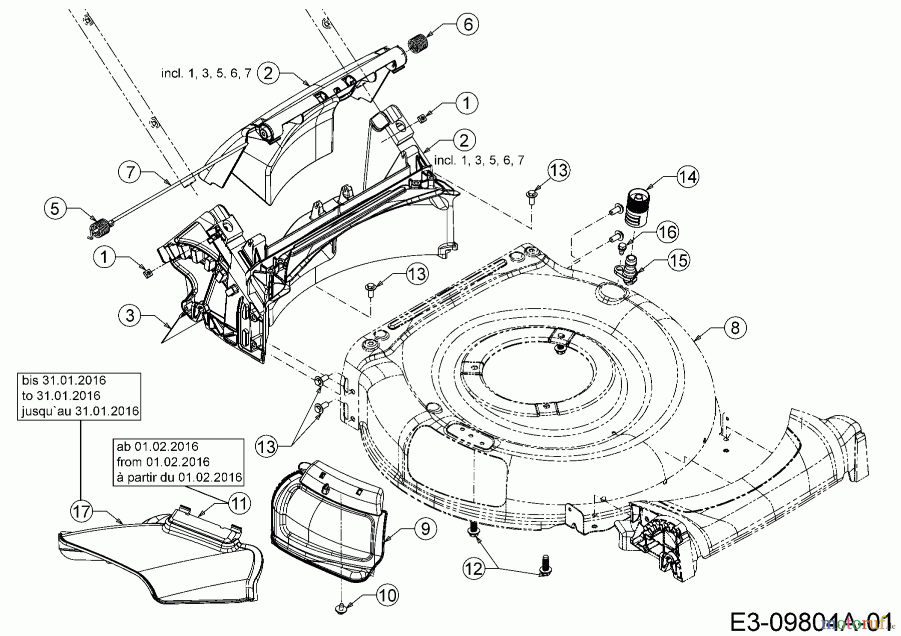  Troy-Bilt Motormäher mit Antrieb TB 230 12AVB2BV309  (2016) Deflektor, Mähwerksgehäuse, Mulchklappe, Leitstück hinten, Waschdüse