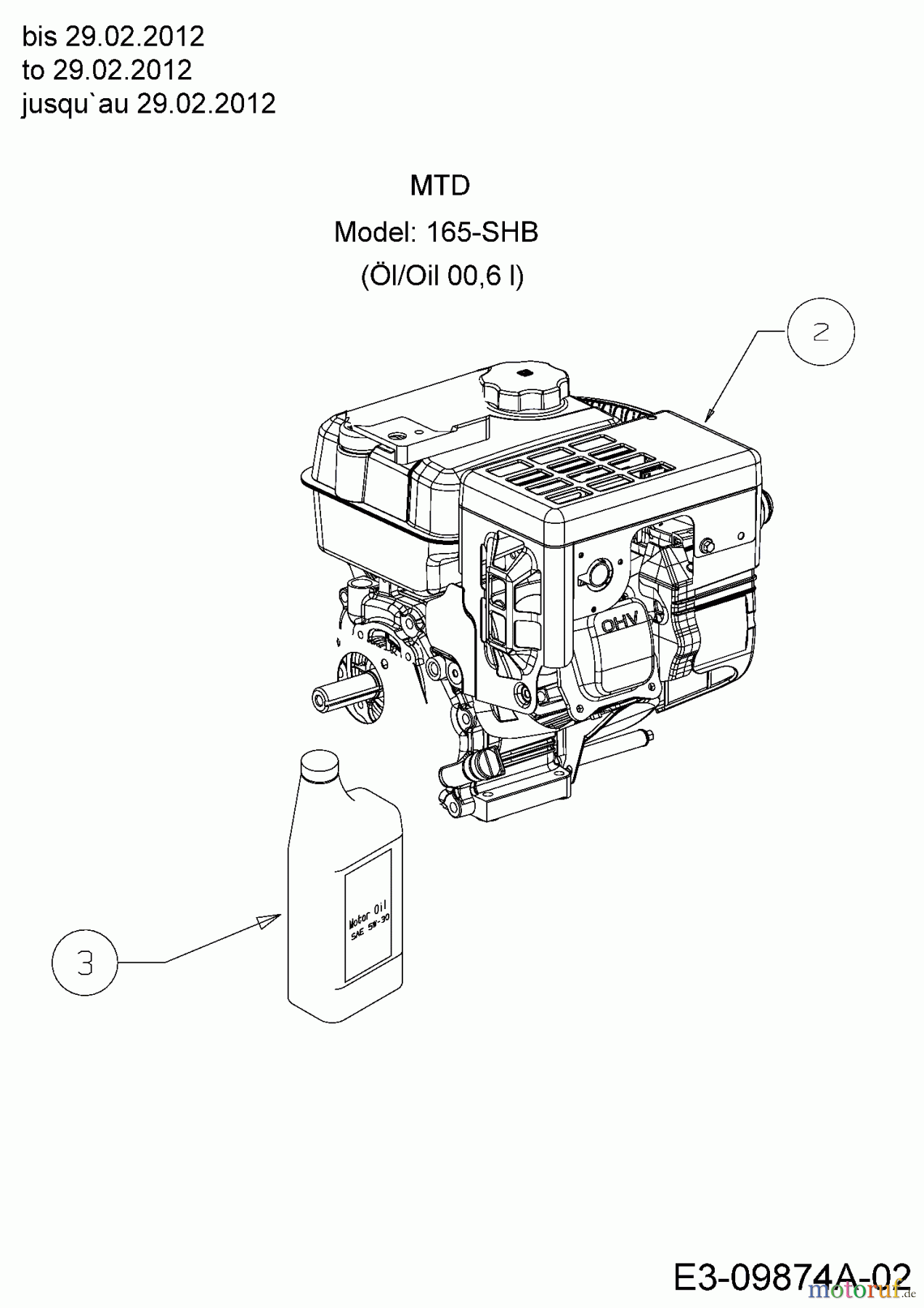  MTD Schneefräsen M 56 31B-32AD678  (2012) Motor MTD bis 29.02.2012