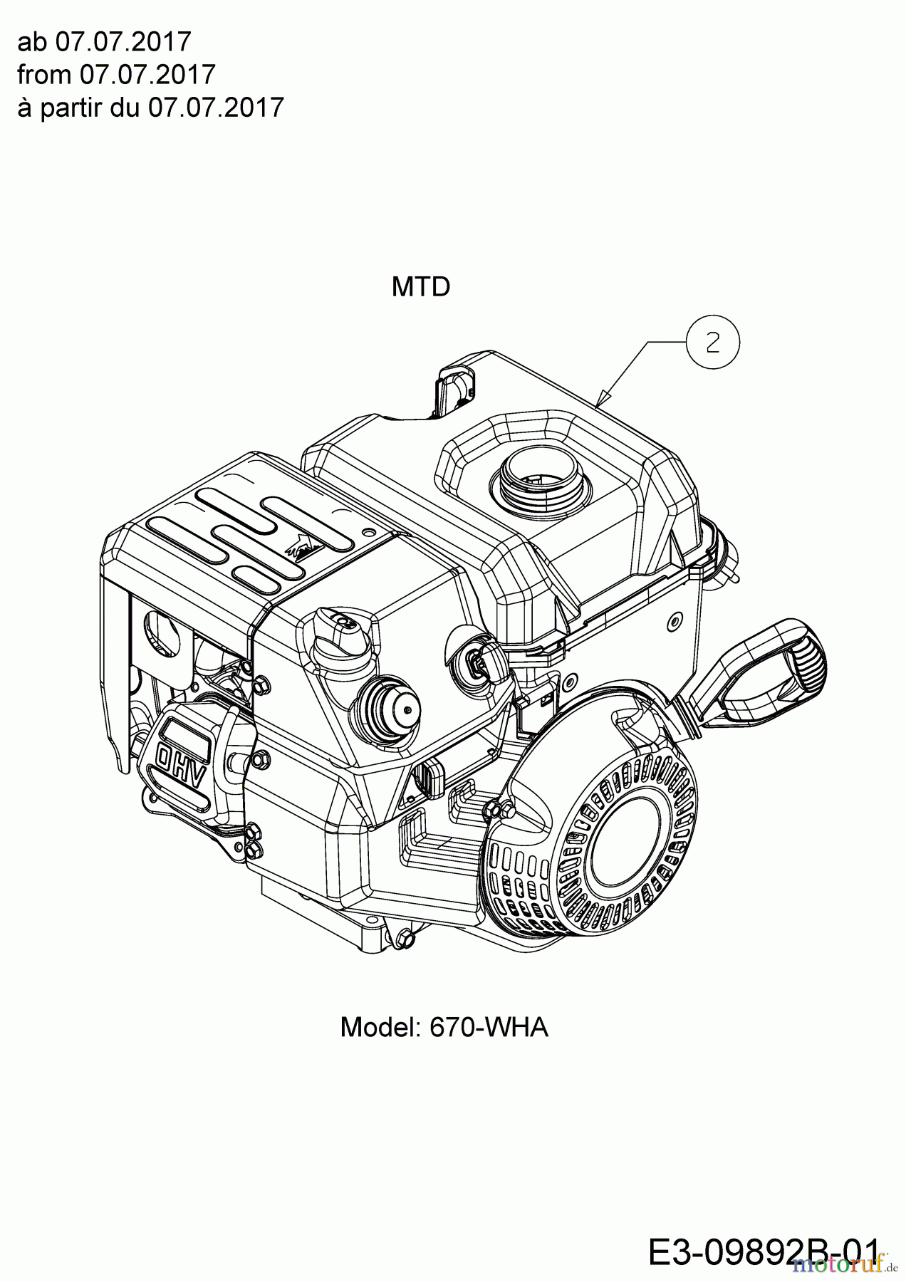  MTD Schneefräsen ME 61 31AW63F2678  (2018) Motor MTD ab 07.07.2017