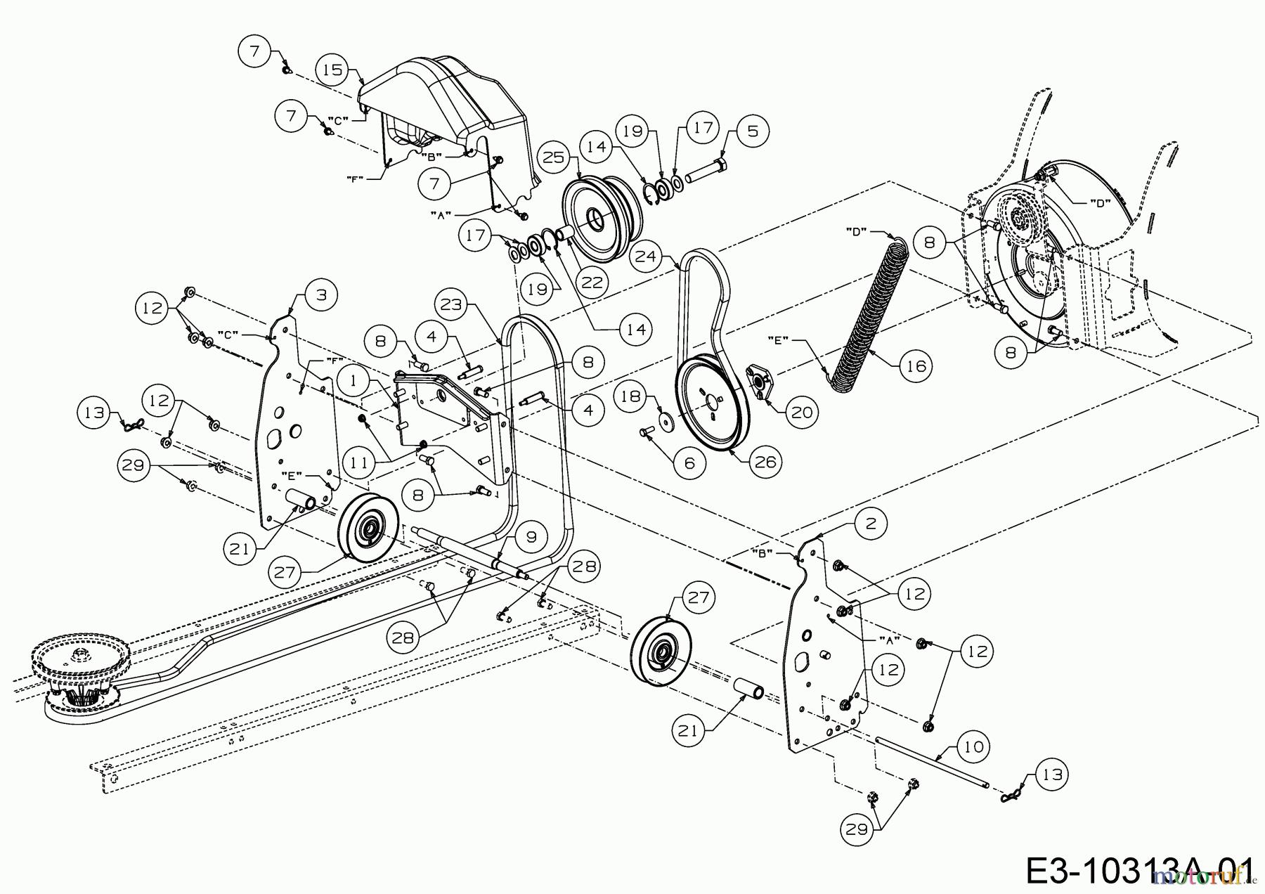  MTD Zubehör Zubehör Garten- und Rasentraktoren Schneefräsen für A Serie (NX 15) Seitenauswurf 19A40024100  (2018) Fräsantrieb