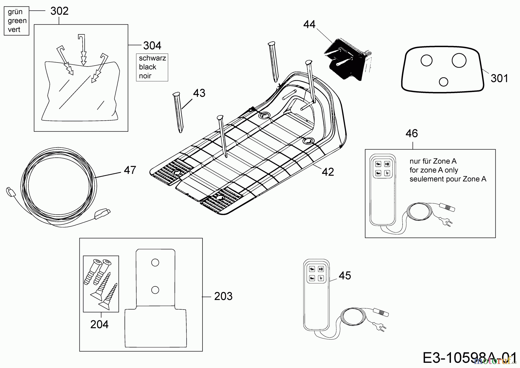  Robomow Mähroboter RS630 US PRD6300US  (2014) Basisstation, Heringe und Rasennägel, Power-Räder, Stromversorgung, Verlängerung