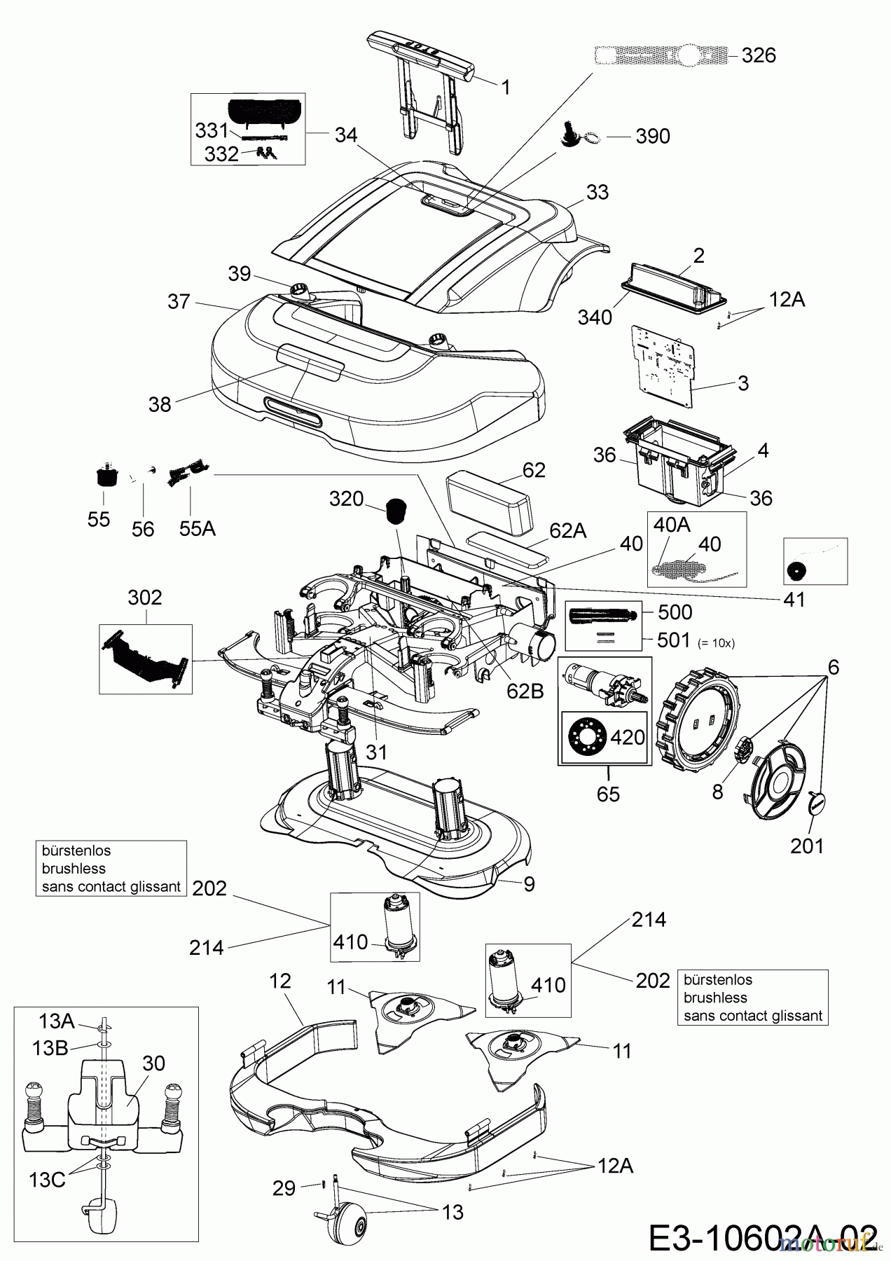  Robomow Mähroboter RS615U (White) PRD6100YW1  (2017) Elektromotore, Gehäuse, Messer, Räder