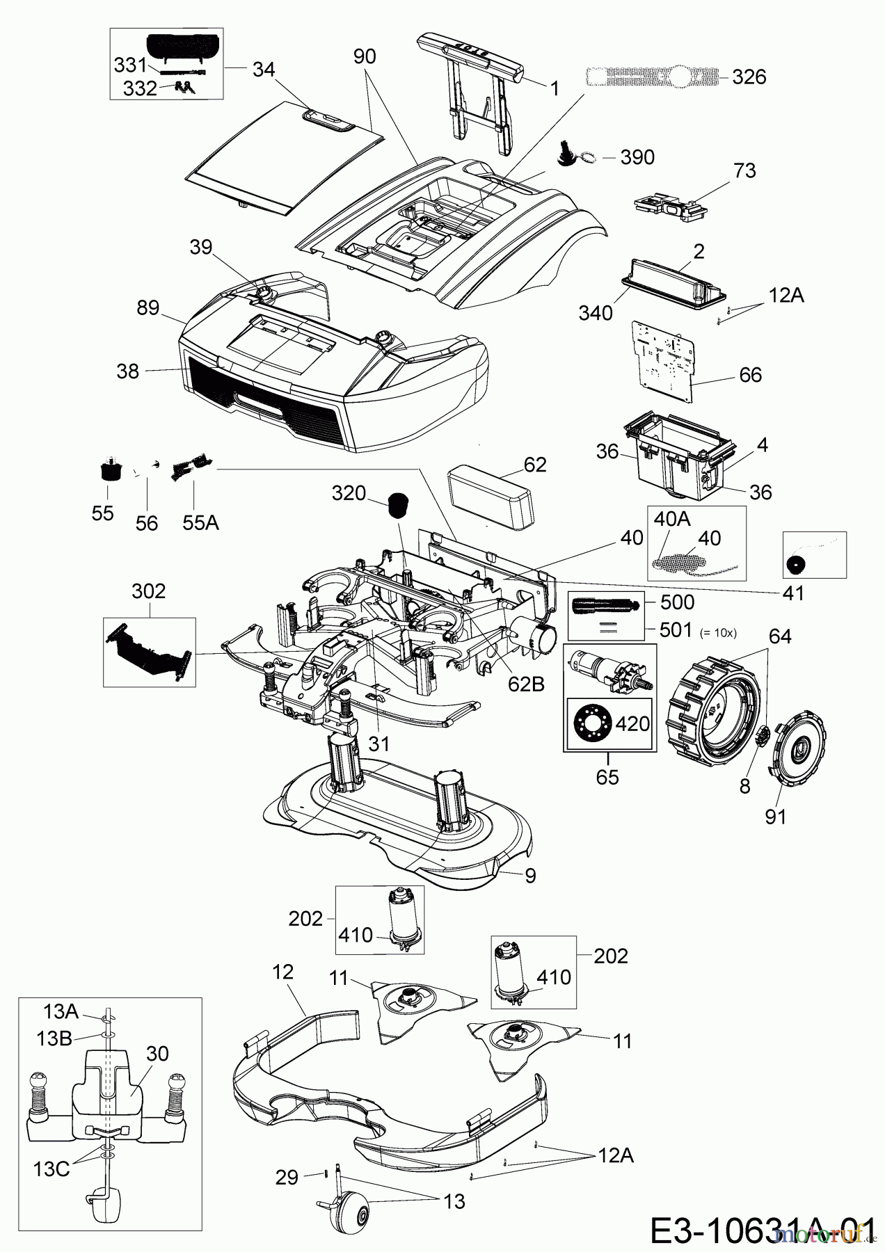  Cub Cadet Mähroboter XR3 4000 22ASDAED603  (2018) Elektromotore, Gehäuse, Messer, Räder