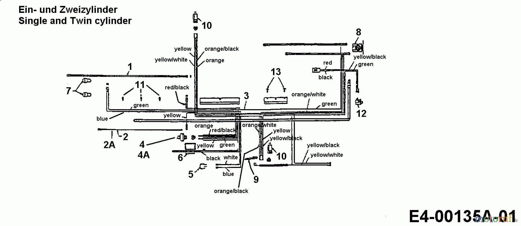 Raiffeisen Rasentraktoren RMH 16/102 13AT763N628  (1998) Schaltplan Ein- und Zweizylinder Motor