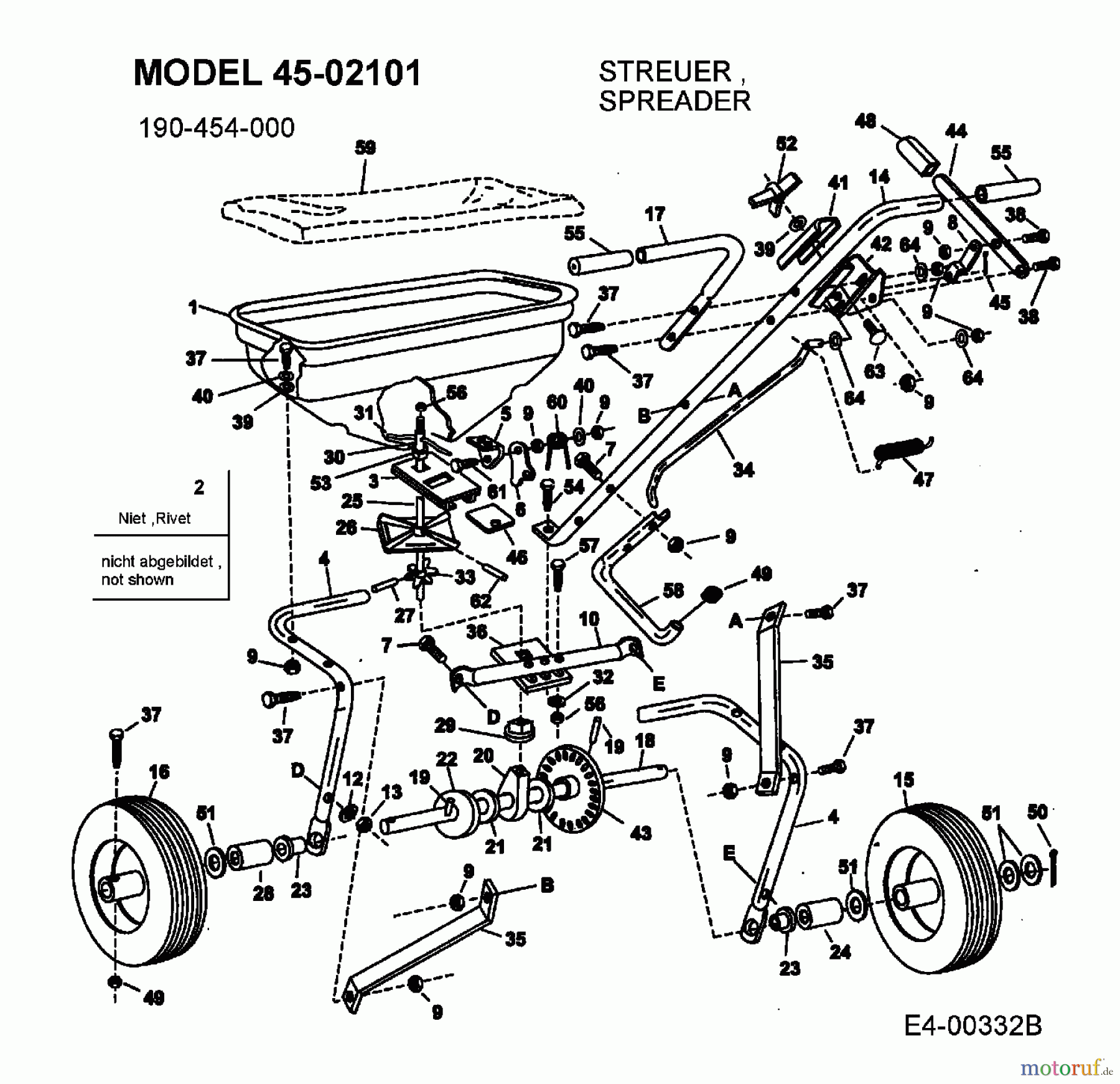  MTD Zubehör Zubehör handgeführte Geräte Streuer 45-02101  (190-454-000) 190-454-000  (2005) Grundgerät