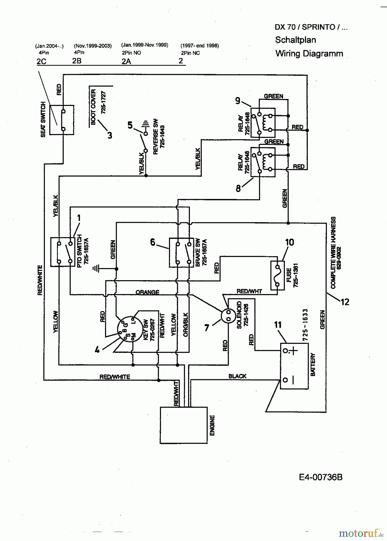  Yard-Man Rasentraktoren DX 70 13A-310-643  (1998) Schaltplan