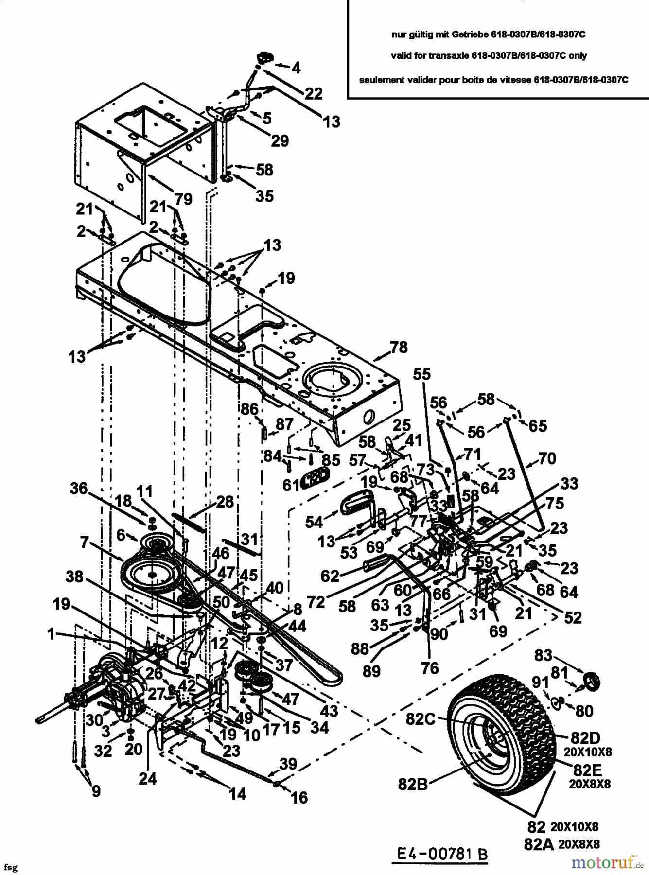  Yard-Man ältere Modelle Rasentraktoren AG 6145 13BP604G643  (2001) Fahrantrieb, Motorkeilriemenscheibe, Pedal