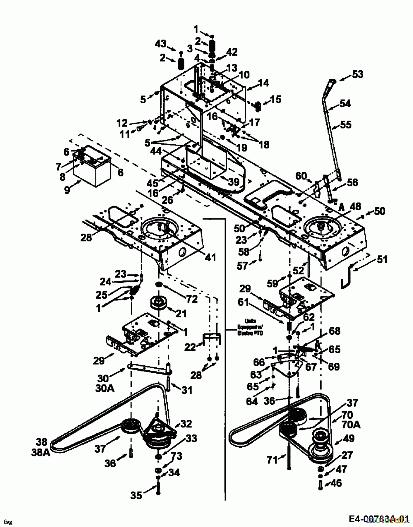  Yard-Man ältere Modelle Rasentraktoren X 604 G 13AX604G643  (2002) Mähwerkseinschaltung, Motorkeilriemenscheibe