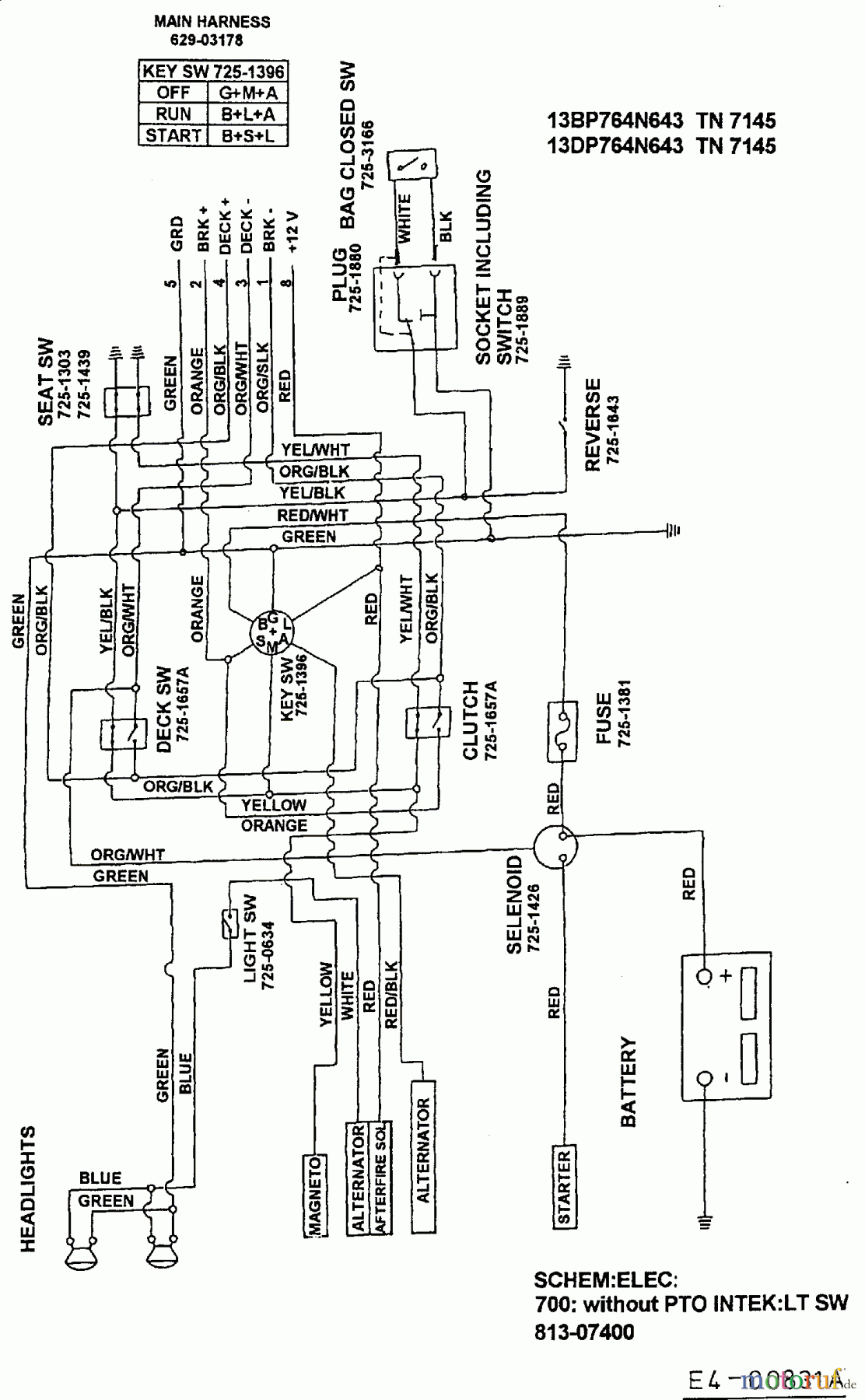  MTD Rasentraktoren E/160 13CD768N678  (1999) Schaltplan