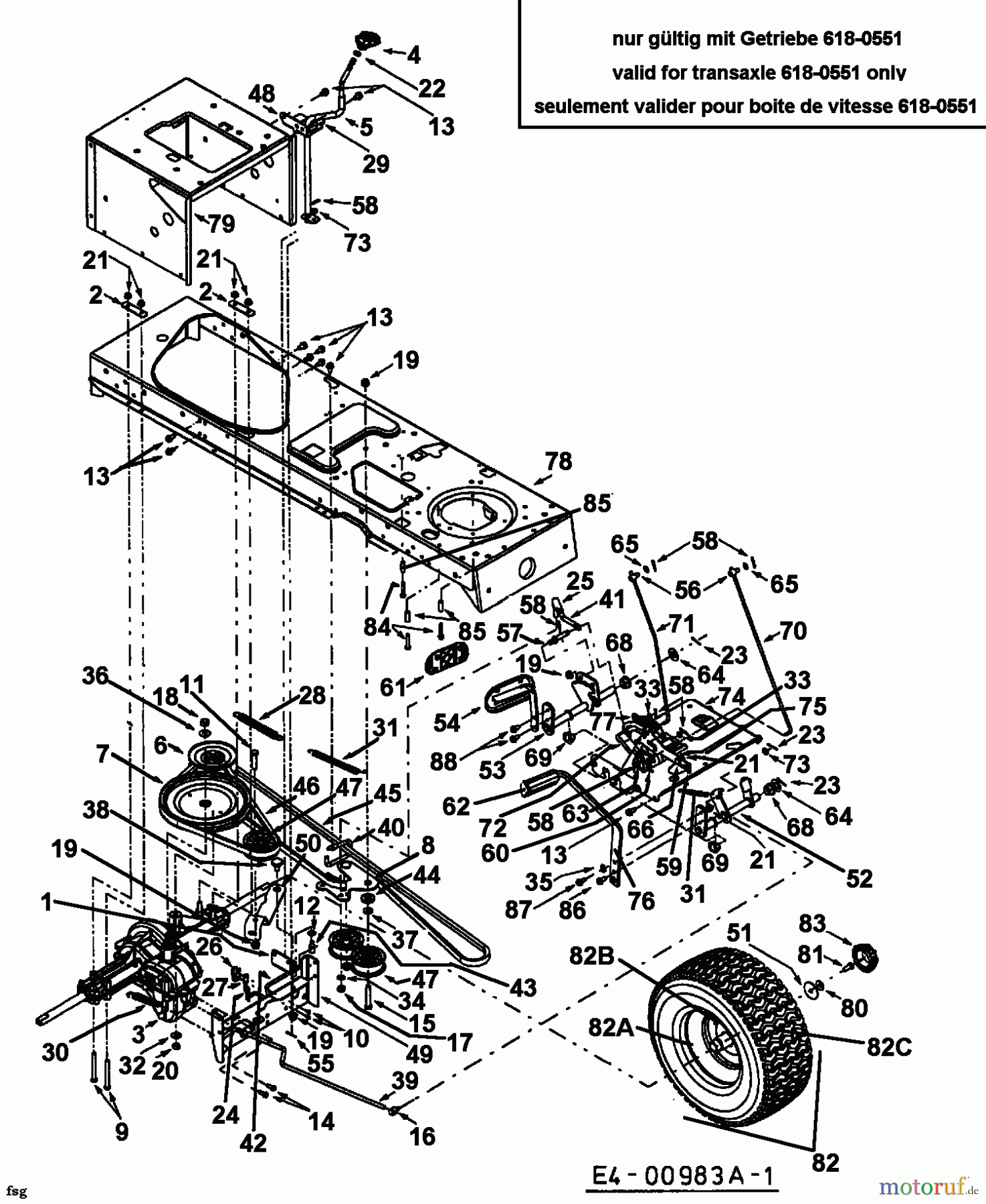  Yard-Man ältere Modelle Rasentraktoren AG 6145 13BP604G643  (2001) Fahrantrieb, Getriebe 618-0551, Pedale, Rad hinten