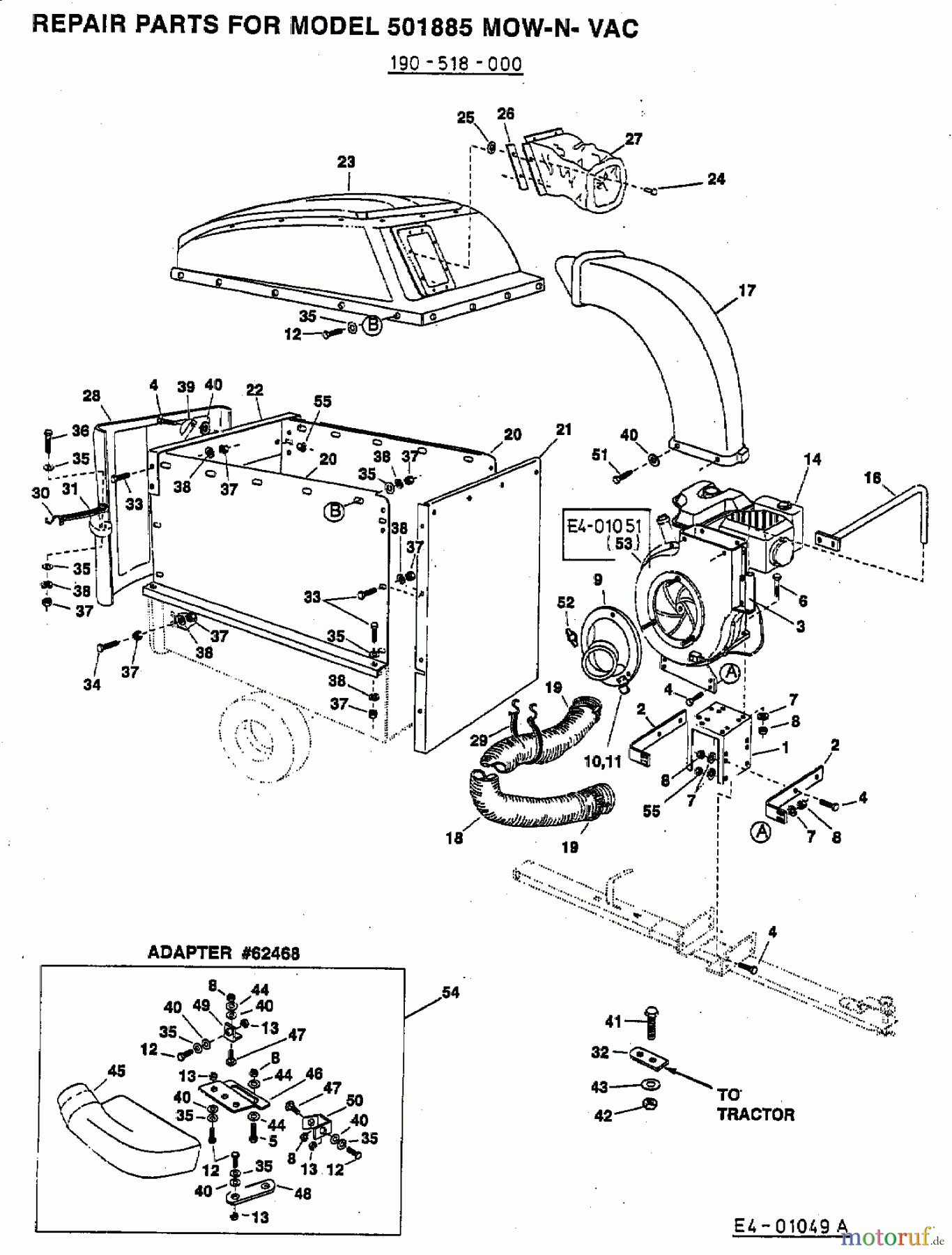  MTD Zubehör Zubehör Garten- und Rasentraktoren Sauger Mow-Vac 45-01884  (2003) Auswurfschacht