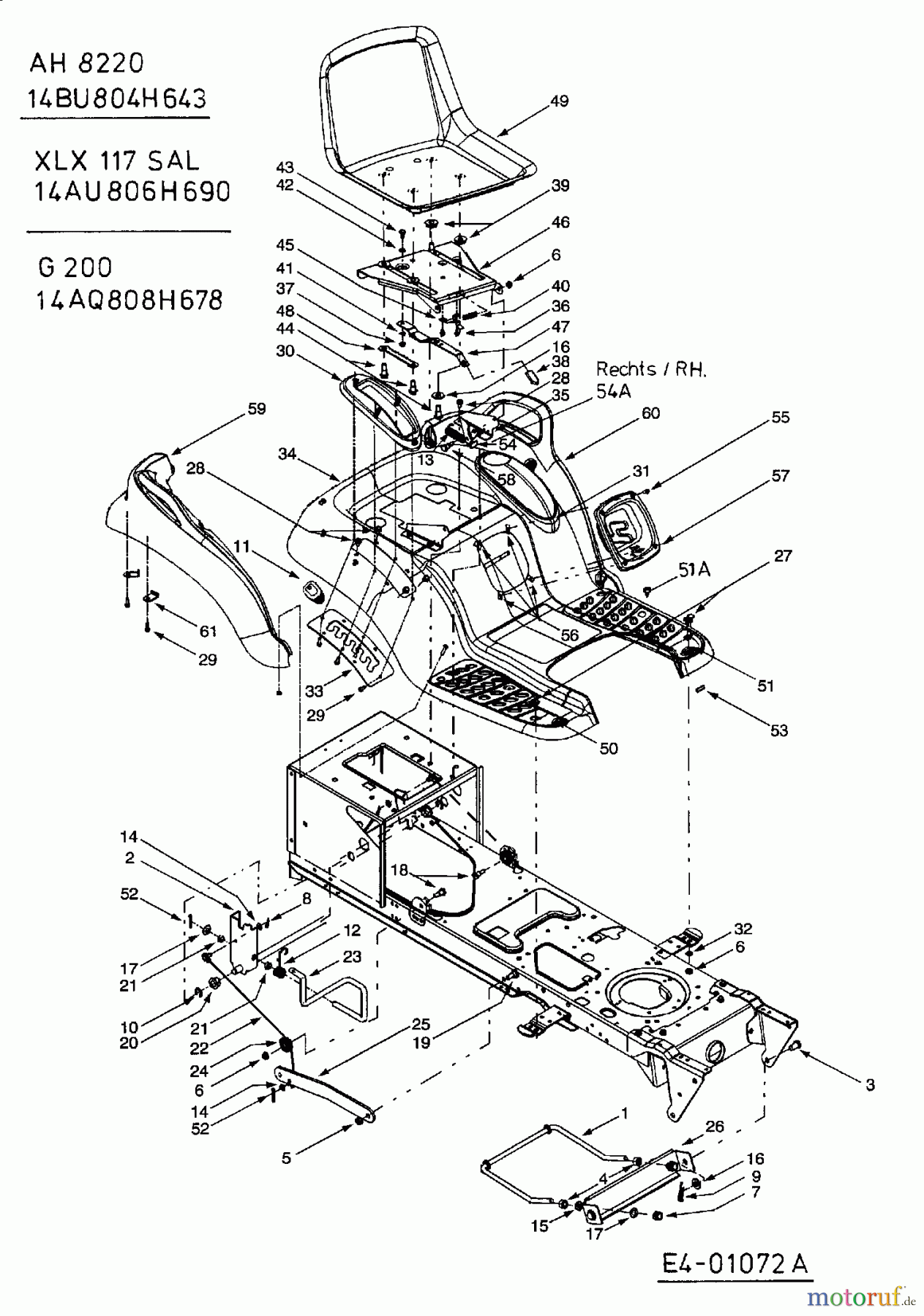  Yard-Man ältere Modelle Gartentraktoren AH 8220 14BU804H643  (2003) Sitz, Sitzwanne