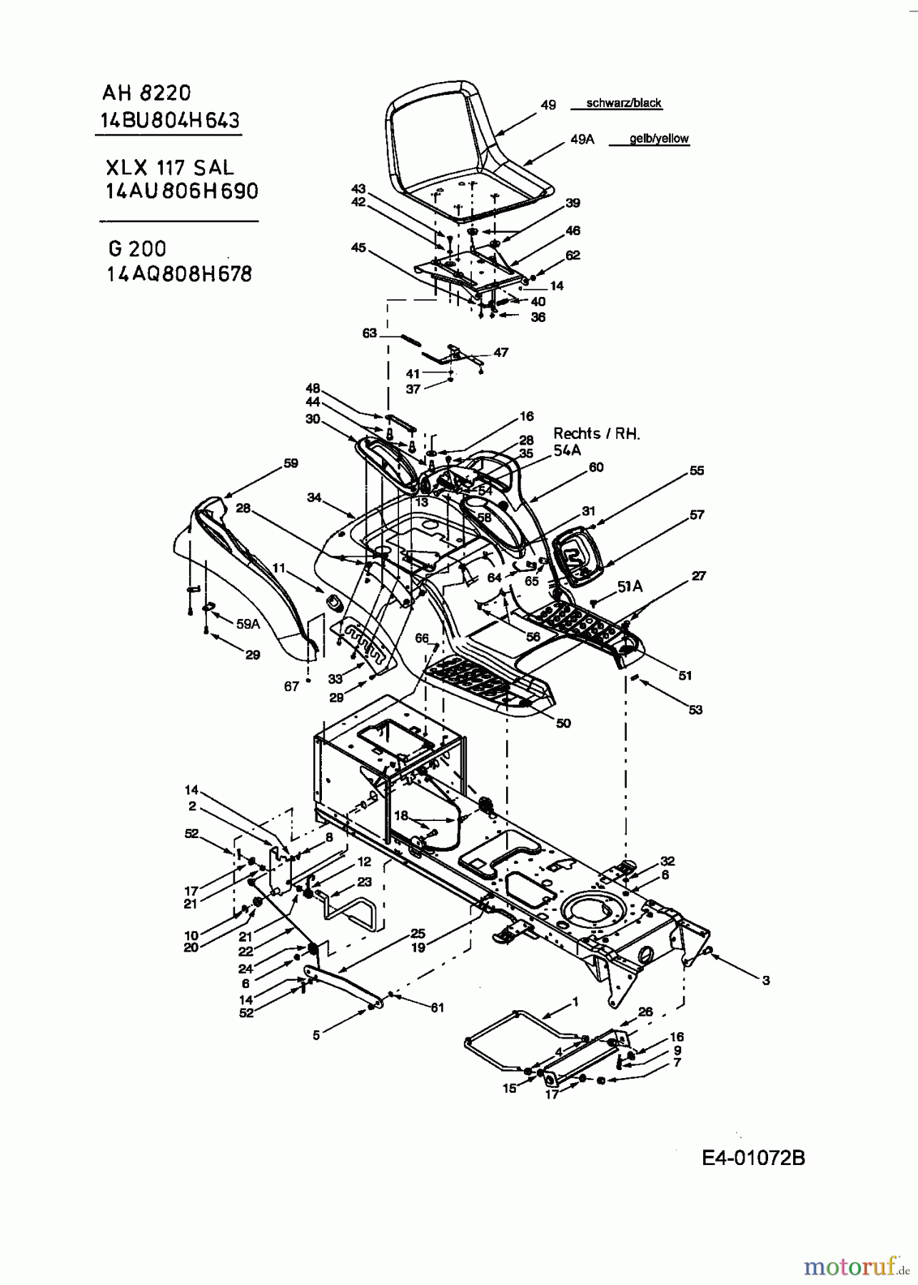  Yard-Man ältere Modelle Gartentraktoren AH 8220 14BU804H643  (2004) Sitz, Sitzwanne