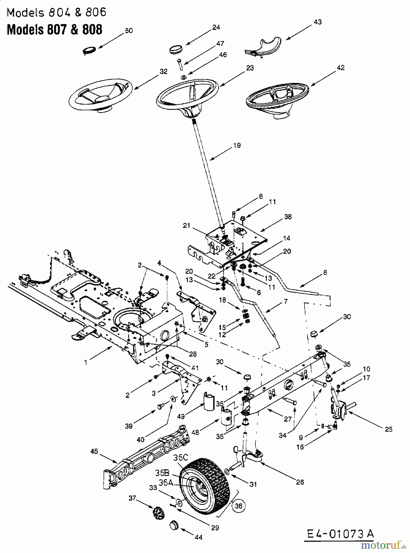  Yard-Man ältere Modelle Gartentraktoren AH 8220 14BU804H643  (2004) Lenkung, Rahmen, Vorderachse