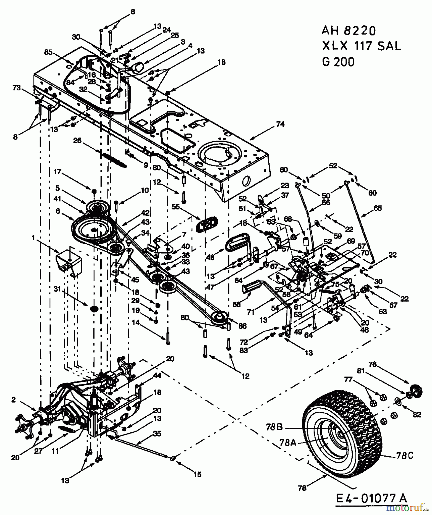  Yard-Man ältere Modelle Gartentraktoren AH 8220 14BU804H643  (2004) Fahrantrieb, Pedale, Räder hinten