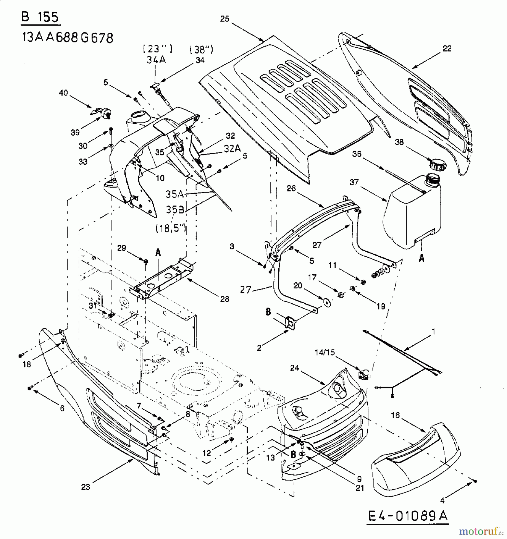  MTD ältere Modelle Rasentraktoren B 155 13AA688G678  (2003) Motorhaube 8-Style
