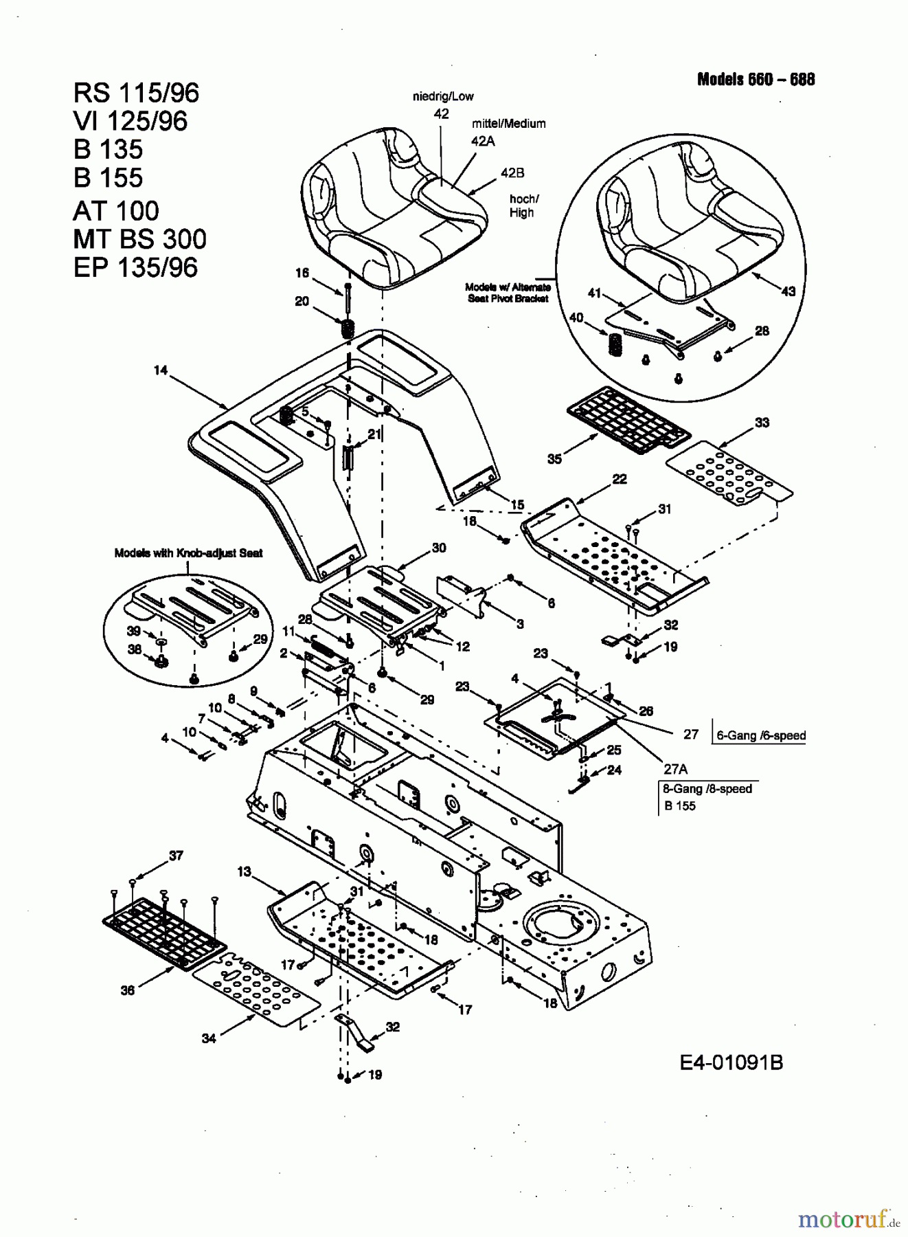 MTD ältere Modelle Rasentraktoren RS 115/96 13A1662F600  (2004) Sitz