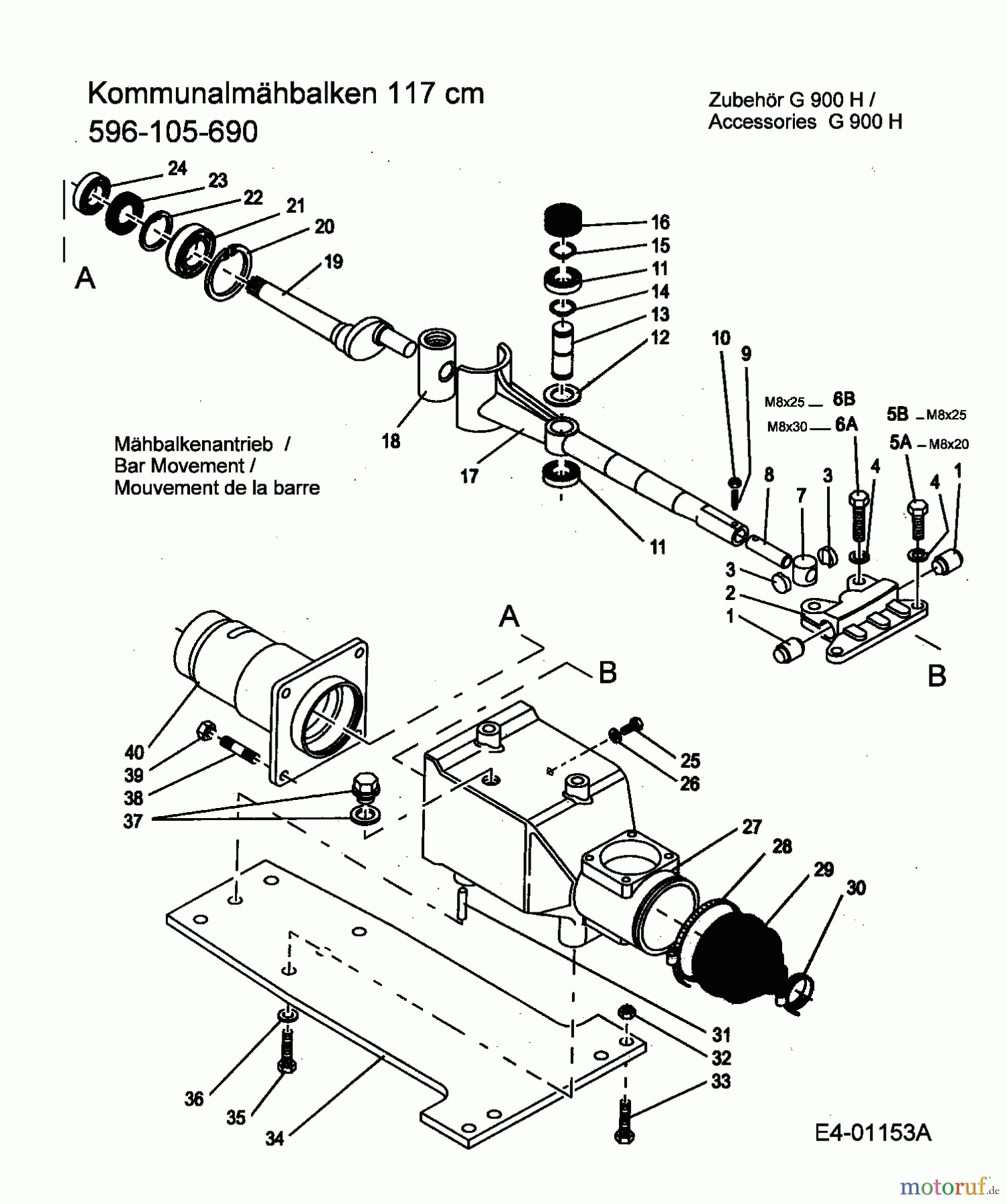  MTD Zubehör Zubehör Einachser Kommunalmähbalken 117cm für G 900 H 596-105-690  (2005) Mähbalkenantrieb