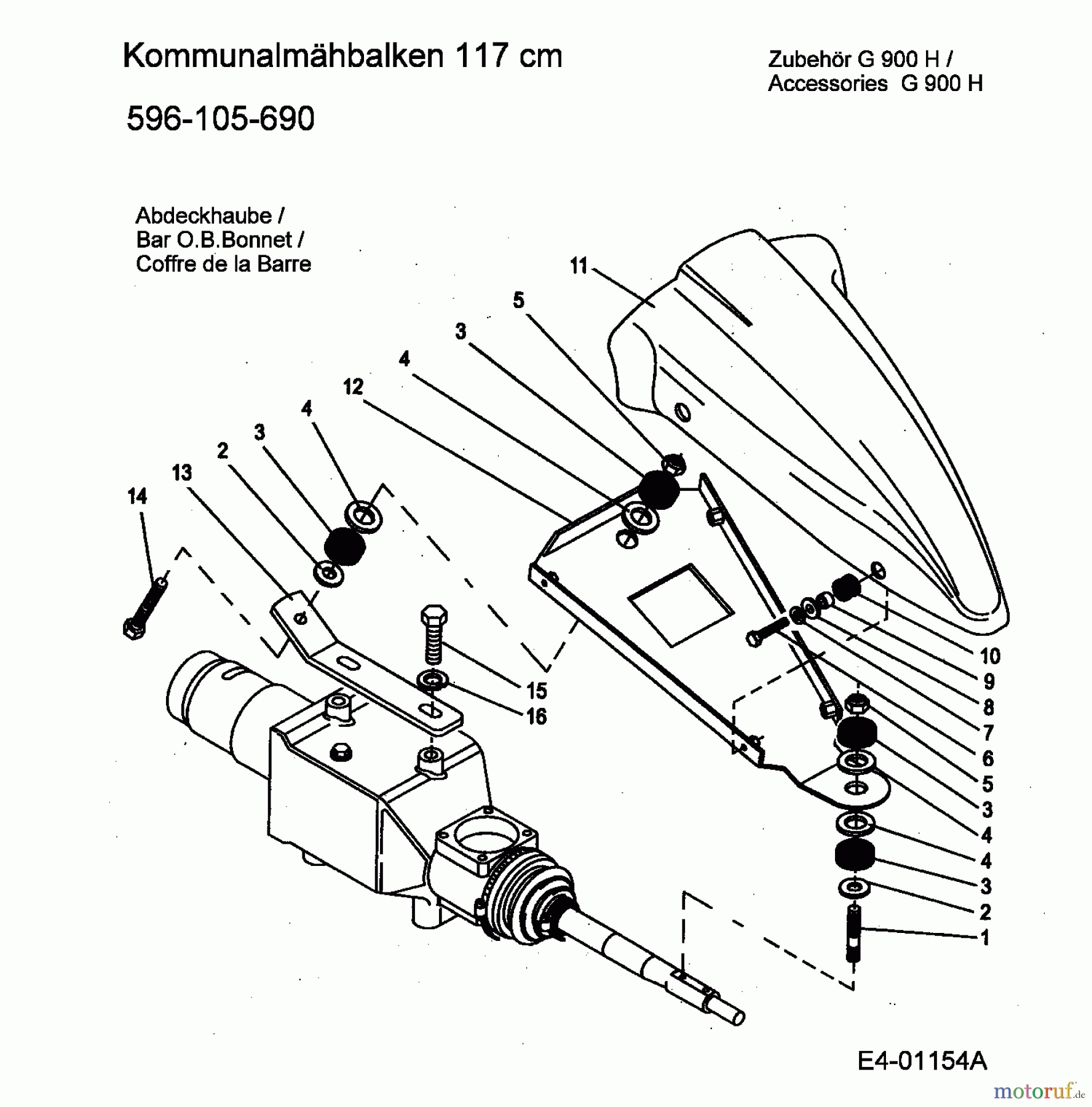  MTD Zubehör Zubehör Einachser Kommunalmähbalken 117cm für G 900 H 596-105-690  (2005) Abdeckhaube