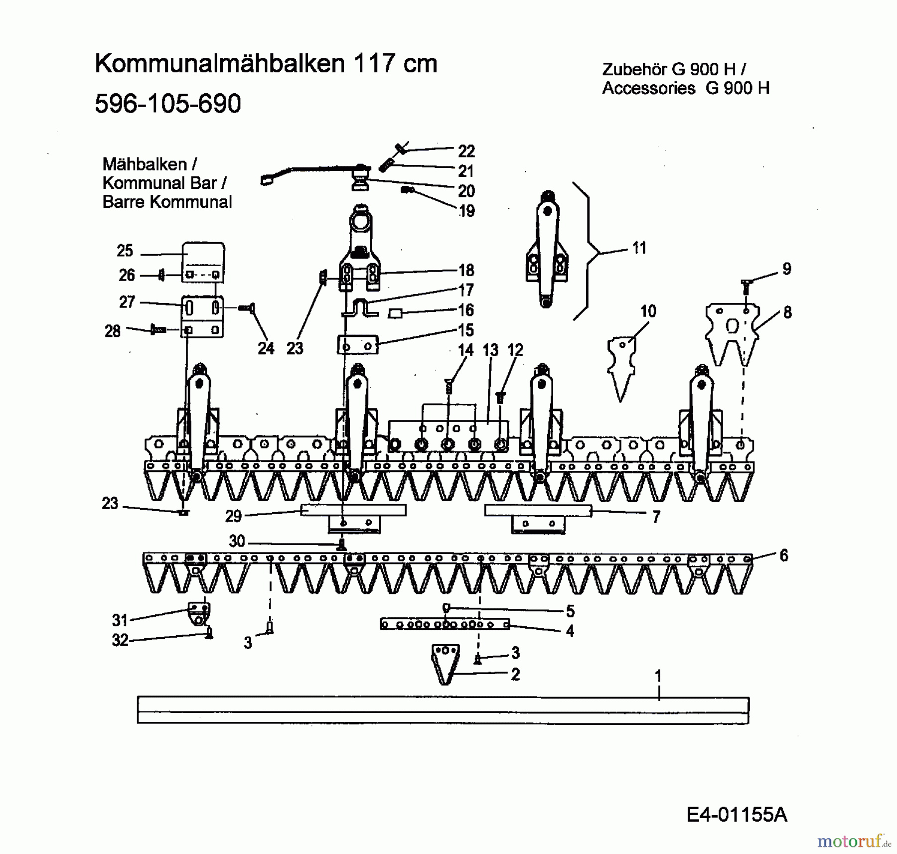  MTD Zubehör Zubehör Einachser Kommunalmähbalken 117cm für G 900 H 596-105-690  (2005) Mähbalken