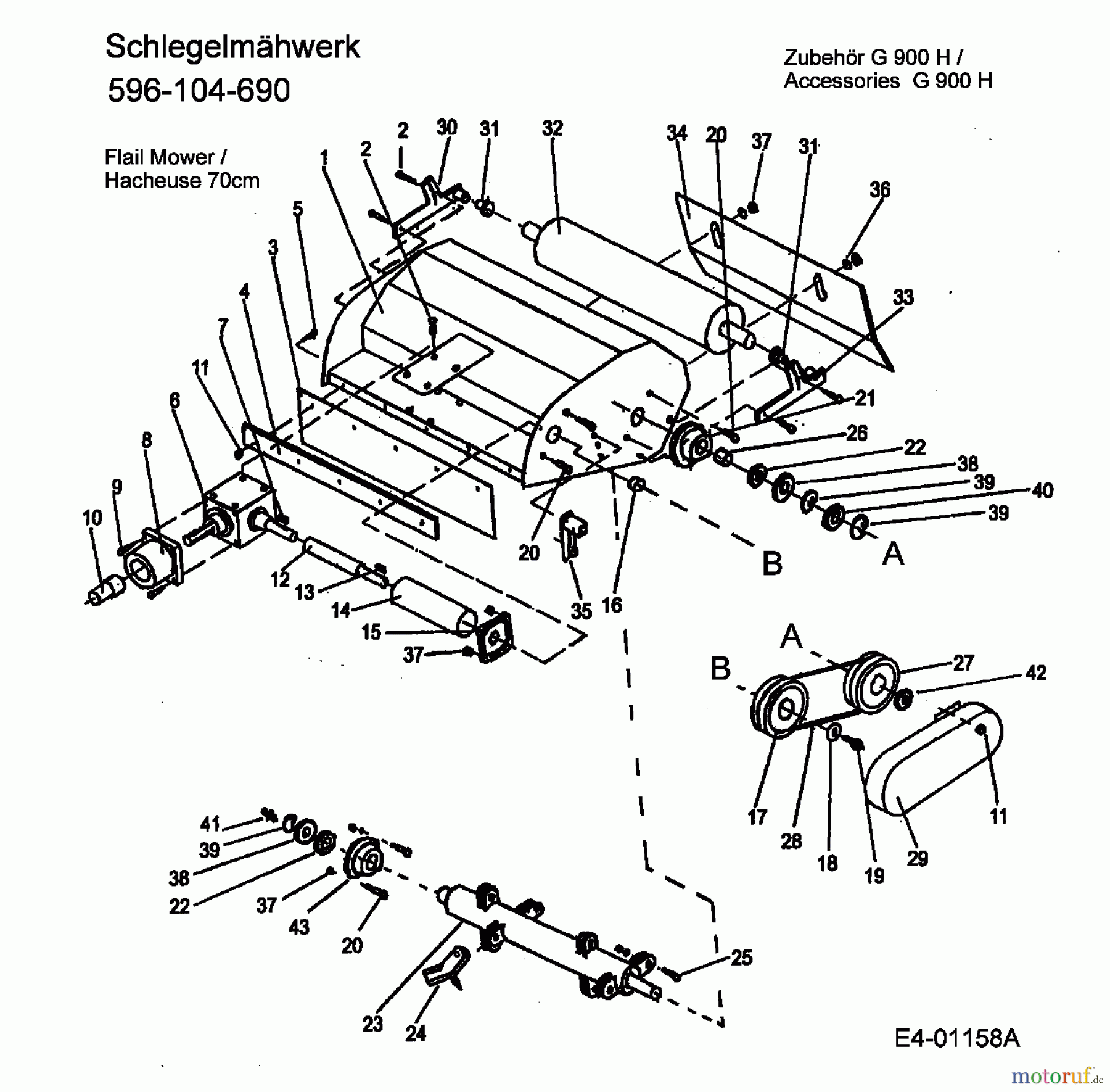  MTD Zubehör Zubehör Einachser Schlegelmähwerk 70 cm für G 900 H 596-104-690  (2004) Schlegelmähwerk